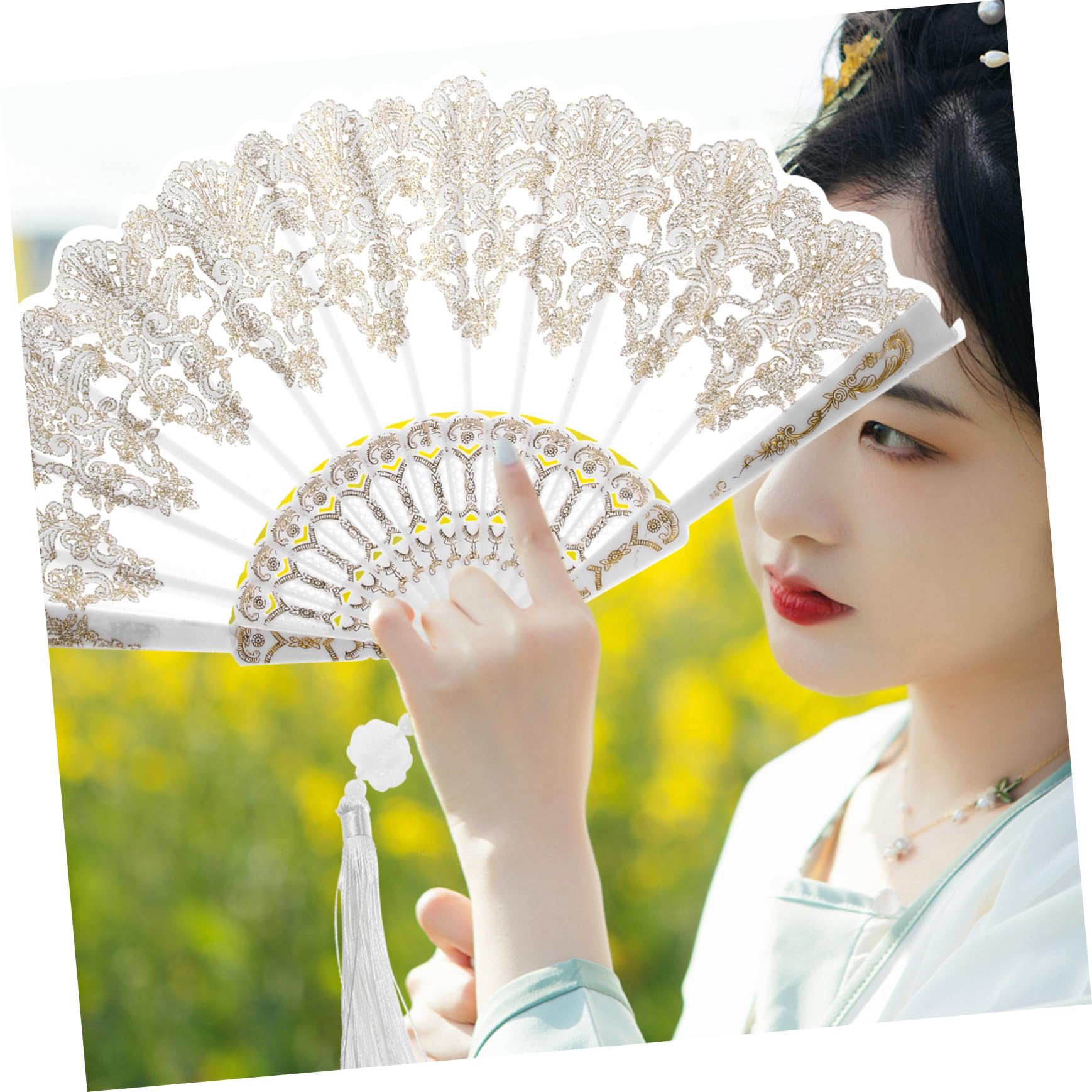 Amazon.co.jp: DOITOOL 刺繍花柄折りたたみ手持ち扇子 耐久 属製頑丈 