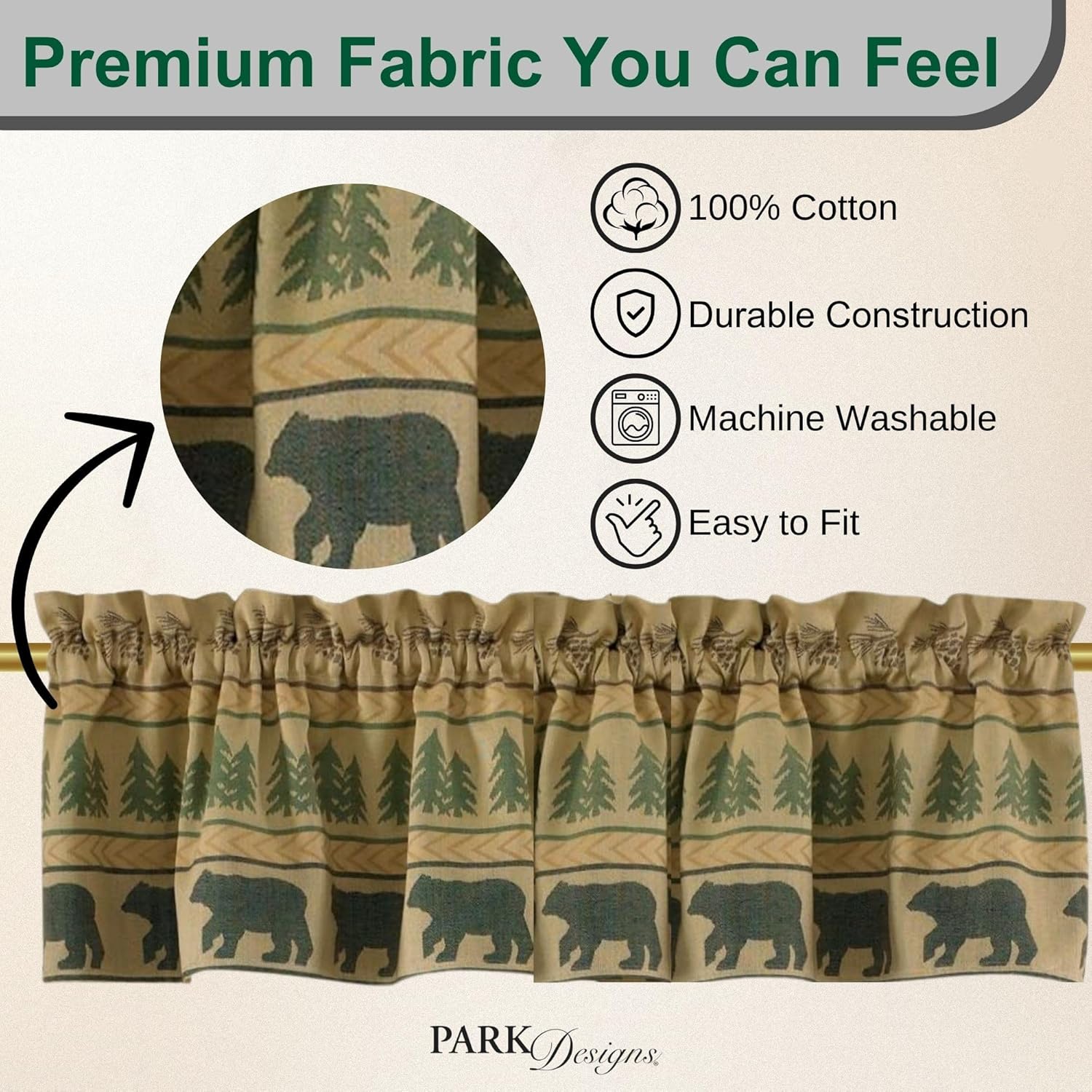 Park Designs Bear Tracks Lined Valance, 60 x 14