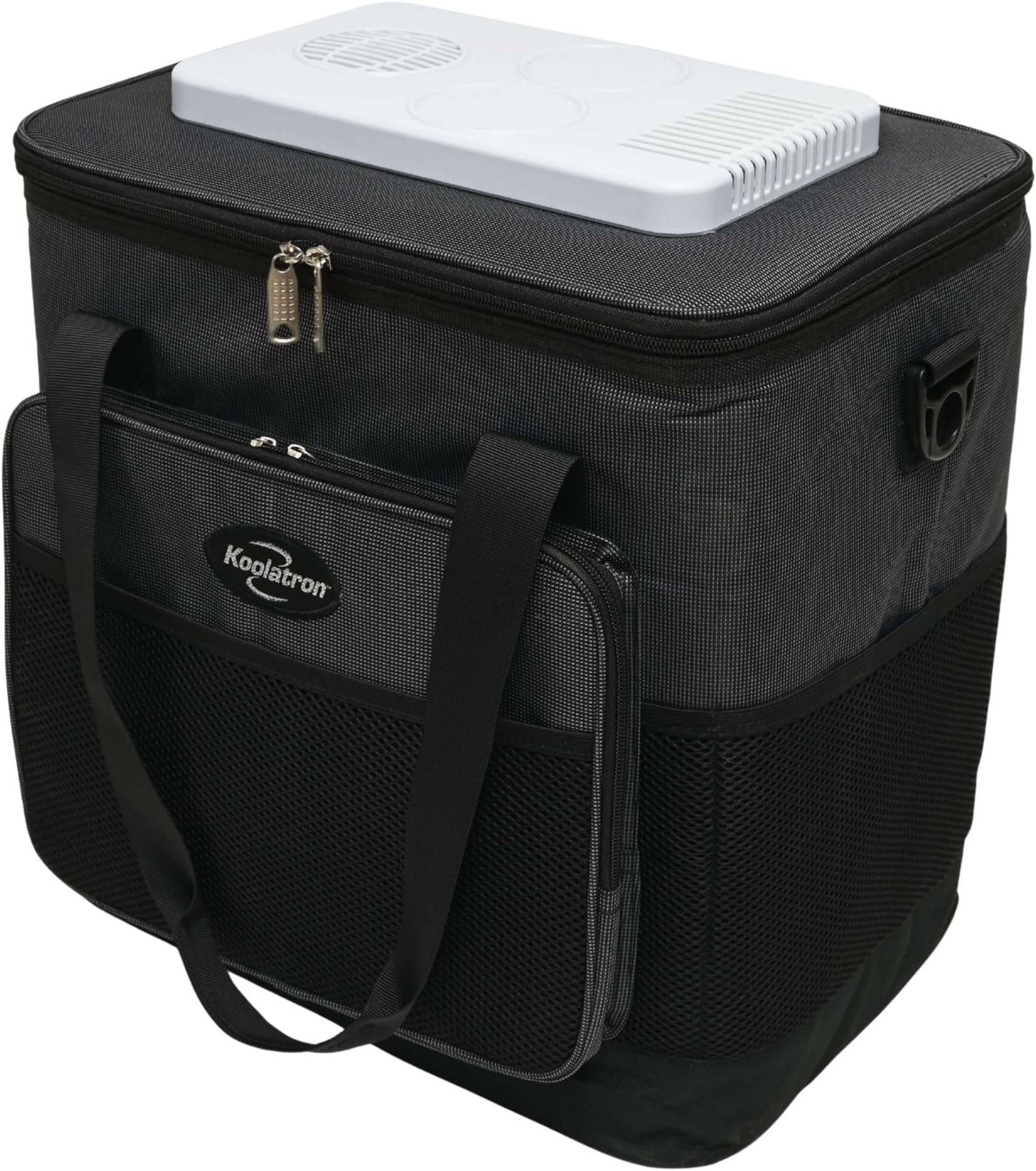 Koolatron Electric Portable Cooler Plug in 12V Car Cooler Bag, 26 qt (25 L) Black/Gray Soft-Sided Portable Car Fridge w/DC Power Cord, Adjustable Shoulder Strap, Cord Storage, Road Trip.