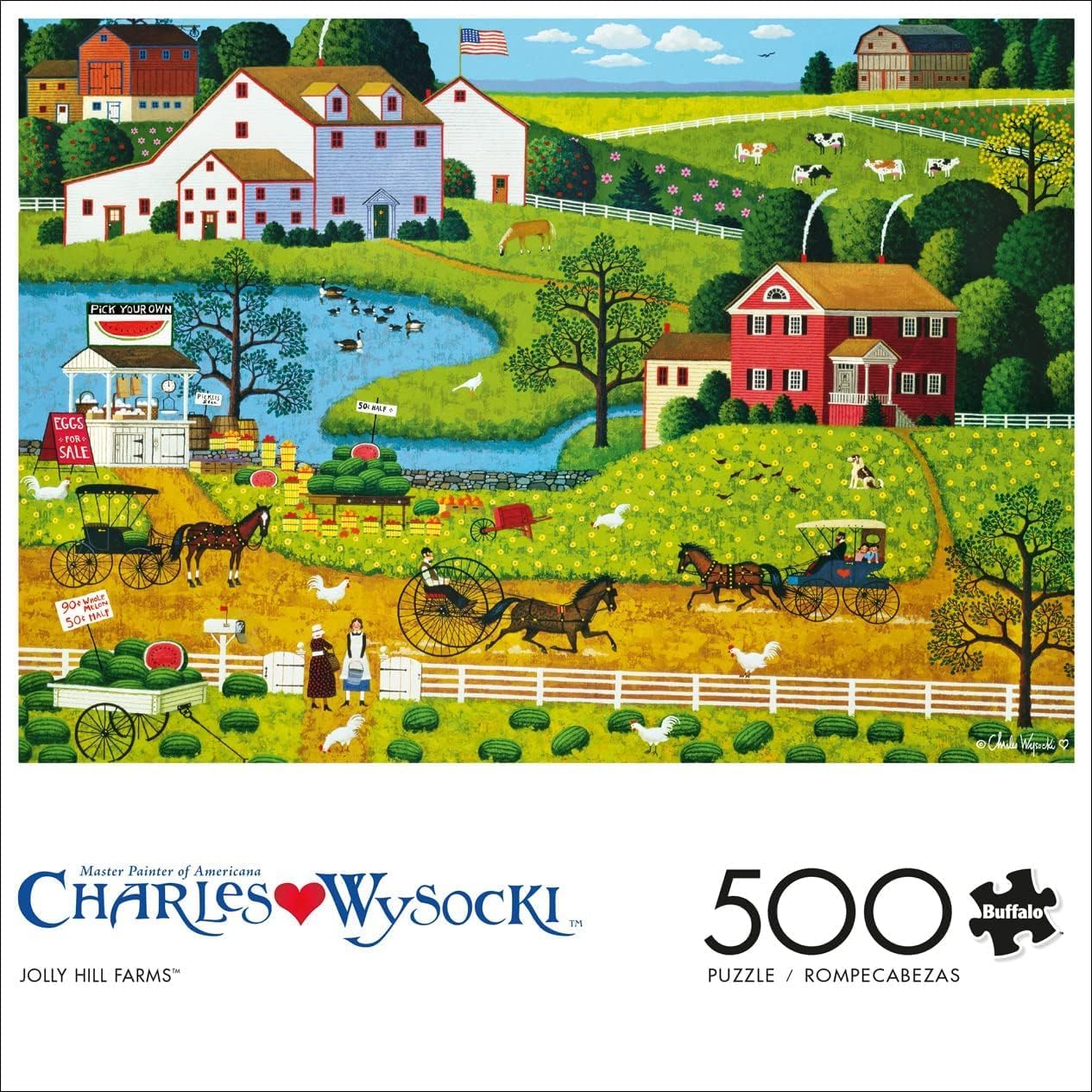Buffalo Games - Charles Wysocki - Jolly Hill Farms - 500 Piece Jigsaw Puzzle for Adults -Challenging Puzzle Perfect for Game Nights - Finished Size is 21.25 x 15.00