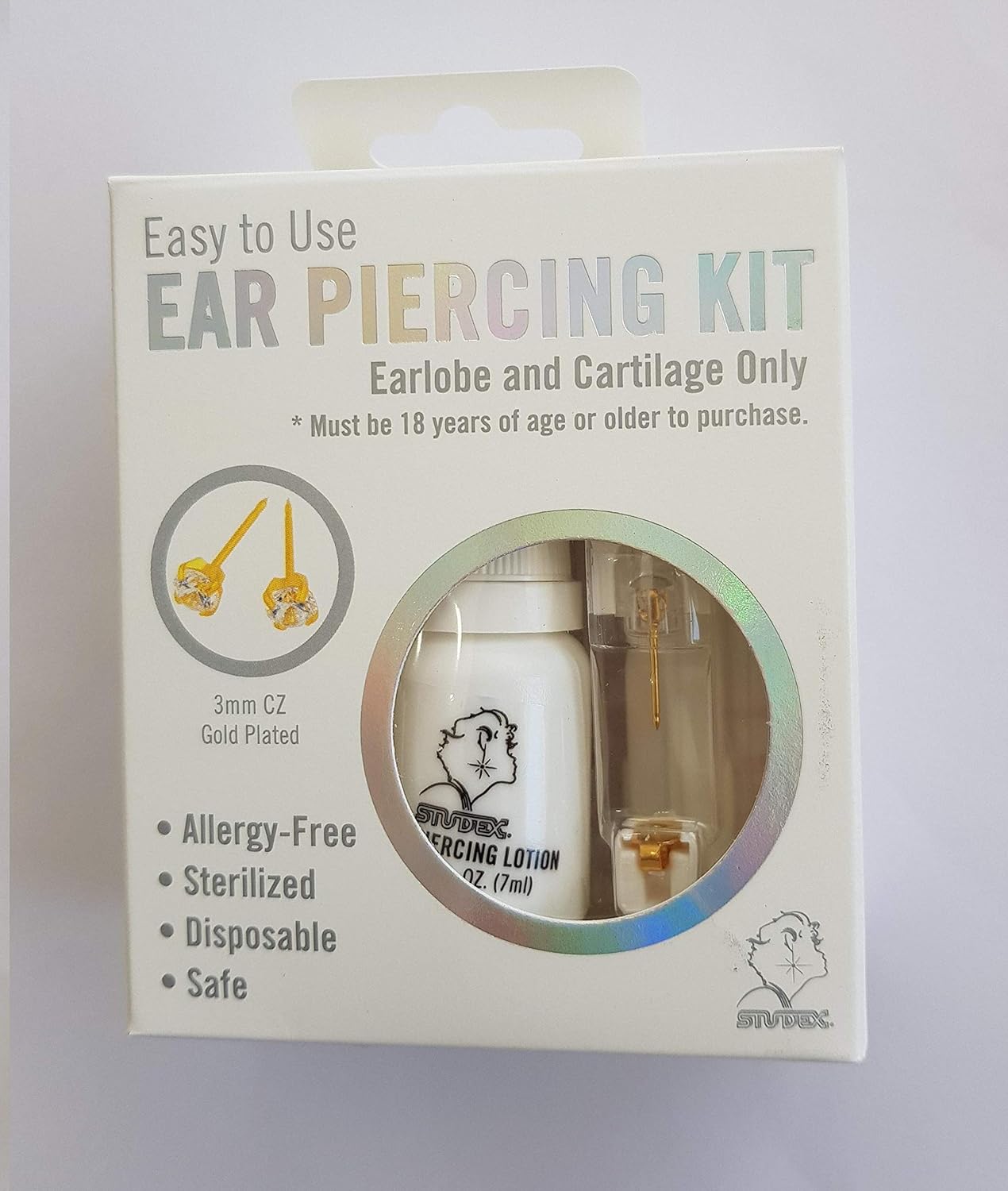Personal Ear Piercer 2mm Surgical Steel Studs w/Lotion Gun