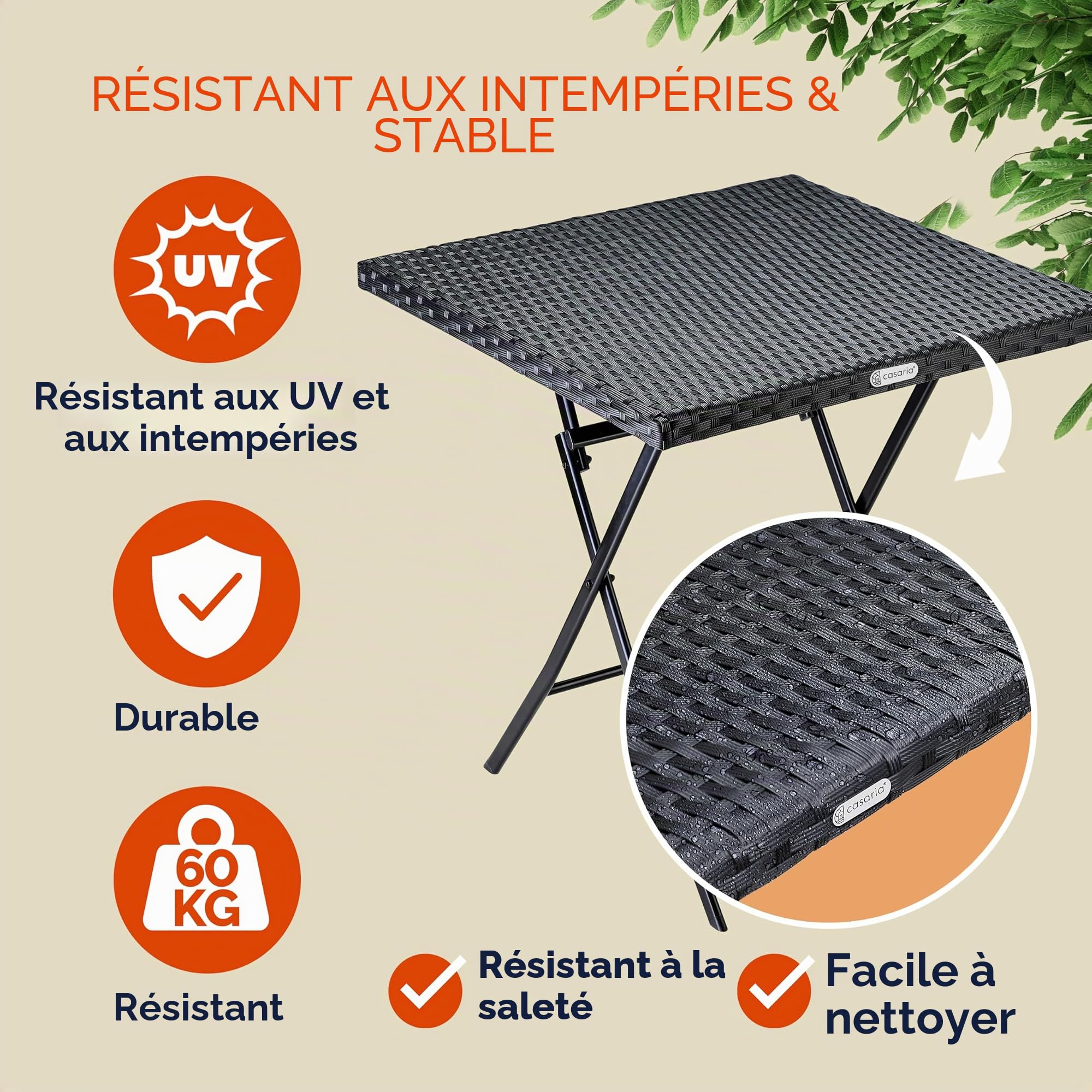 Casaria Table Pliante polyrotin 65x65x75cm Jardin Balcon terrasse Extérieur Table de Camping