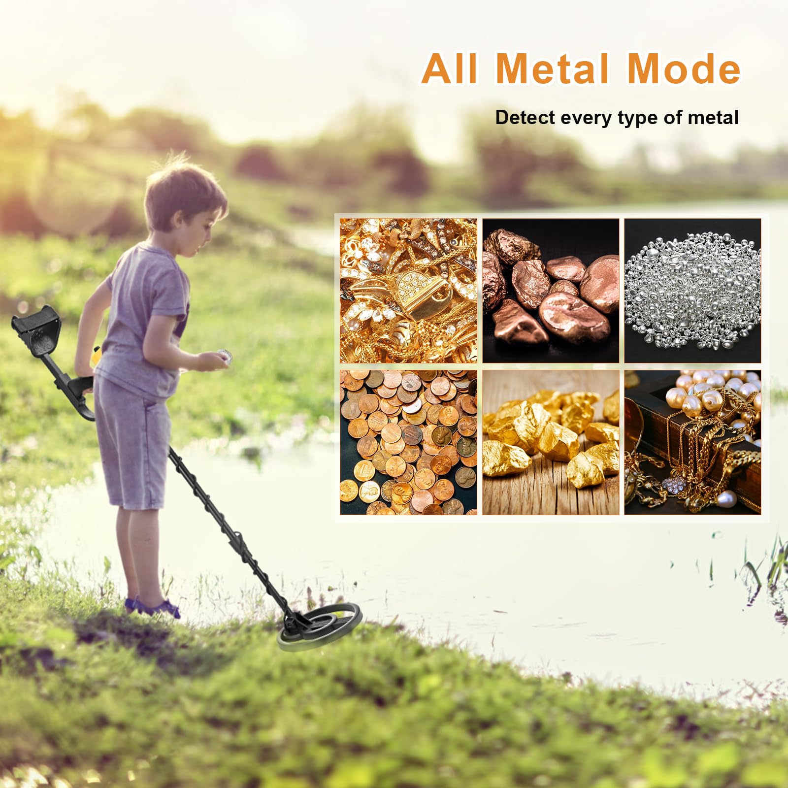 Metal Detector per Bambini Adulti 2 Lbs, Anello Di Ricerca Impermeabile 7.5 Pollici, Modalità Completamente Metallico, Modalità Mascherabile, Rivelatore Oro Avventura All'aperto