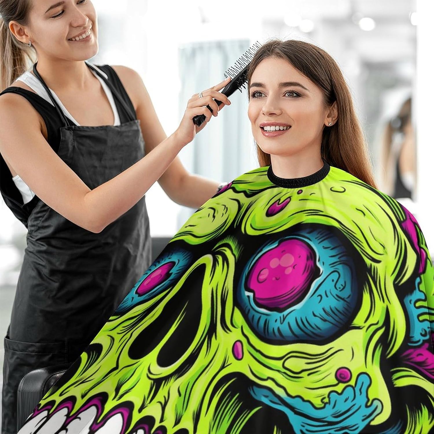 Head Skull Zombie Professional Barber Cape Polyester Hair Cutting Salon Cape Water Stain Resistant Apron Cutting Hair Beard Hairdressing Cape Anti-Static Haircut 56.7×66.9 Inch 1Pack