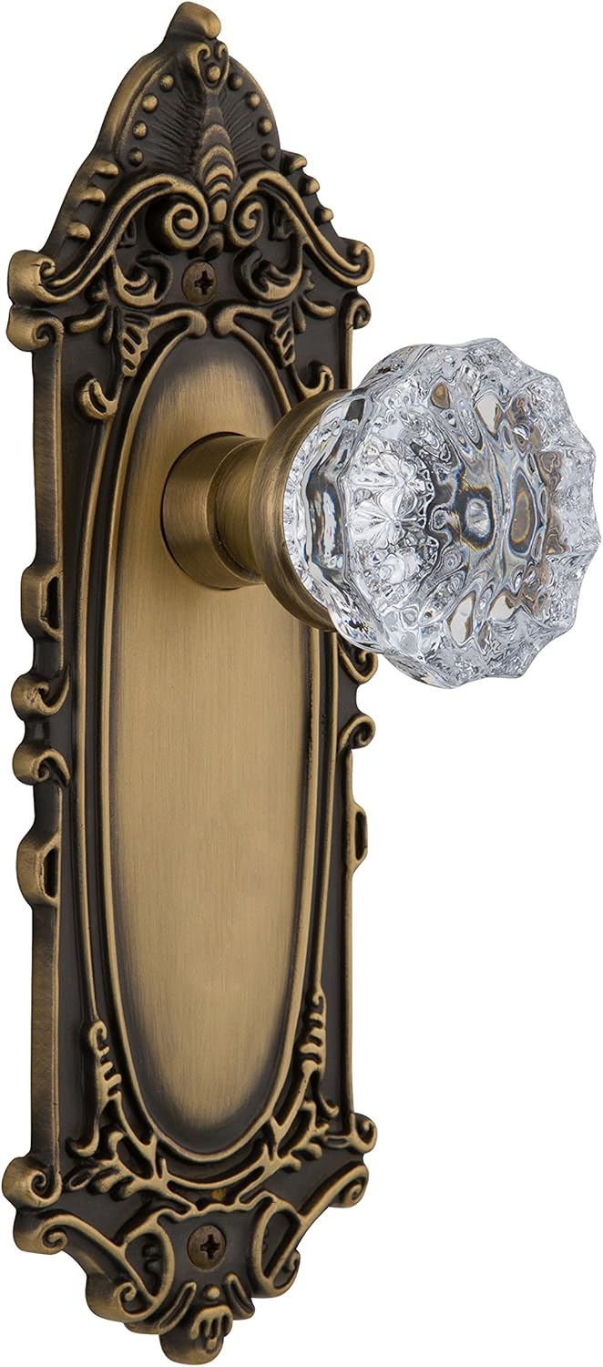 Nostalgic Warehouse 702105 Victorian Plate & Interior Crystal Door Knob, Passage-2.375 in, Oil Rubbed Bronze