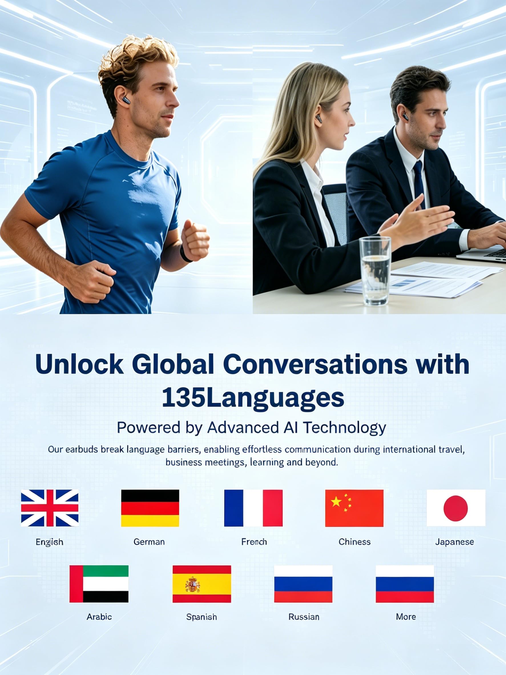 NE49 - Auriculares de traductor en tiempo real, 3,6 mm, ultrafinos, para dormir de lado, ENC, traductor de voz, auriculares Bluetooth inalámbricos, batería de 40 horas (negro)