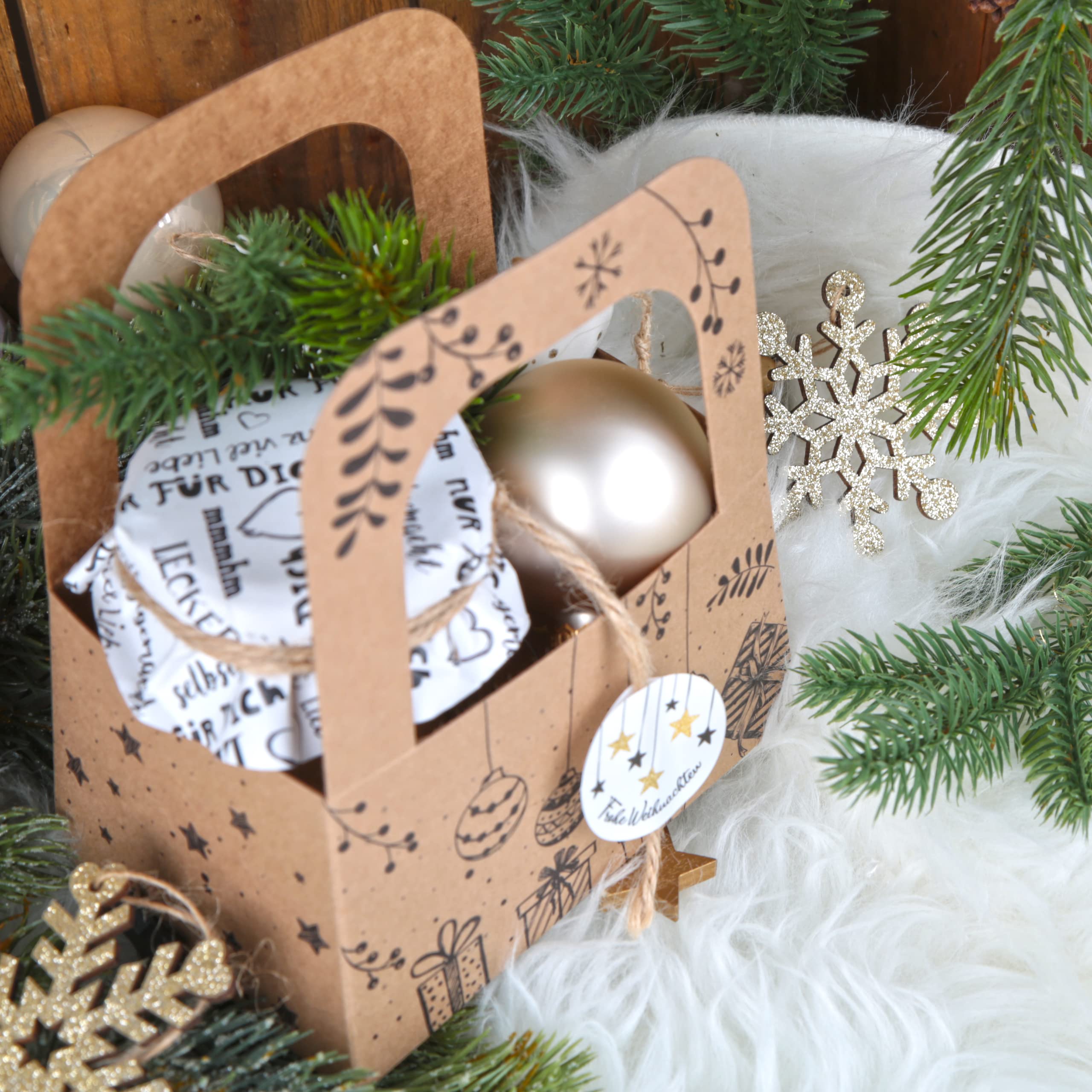 Logbuch-Verlag 25 cajas de Navidad con asa, embalaje de regalo, cesta para rellenar, 14,5 x 8 cm