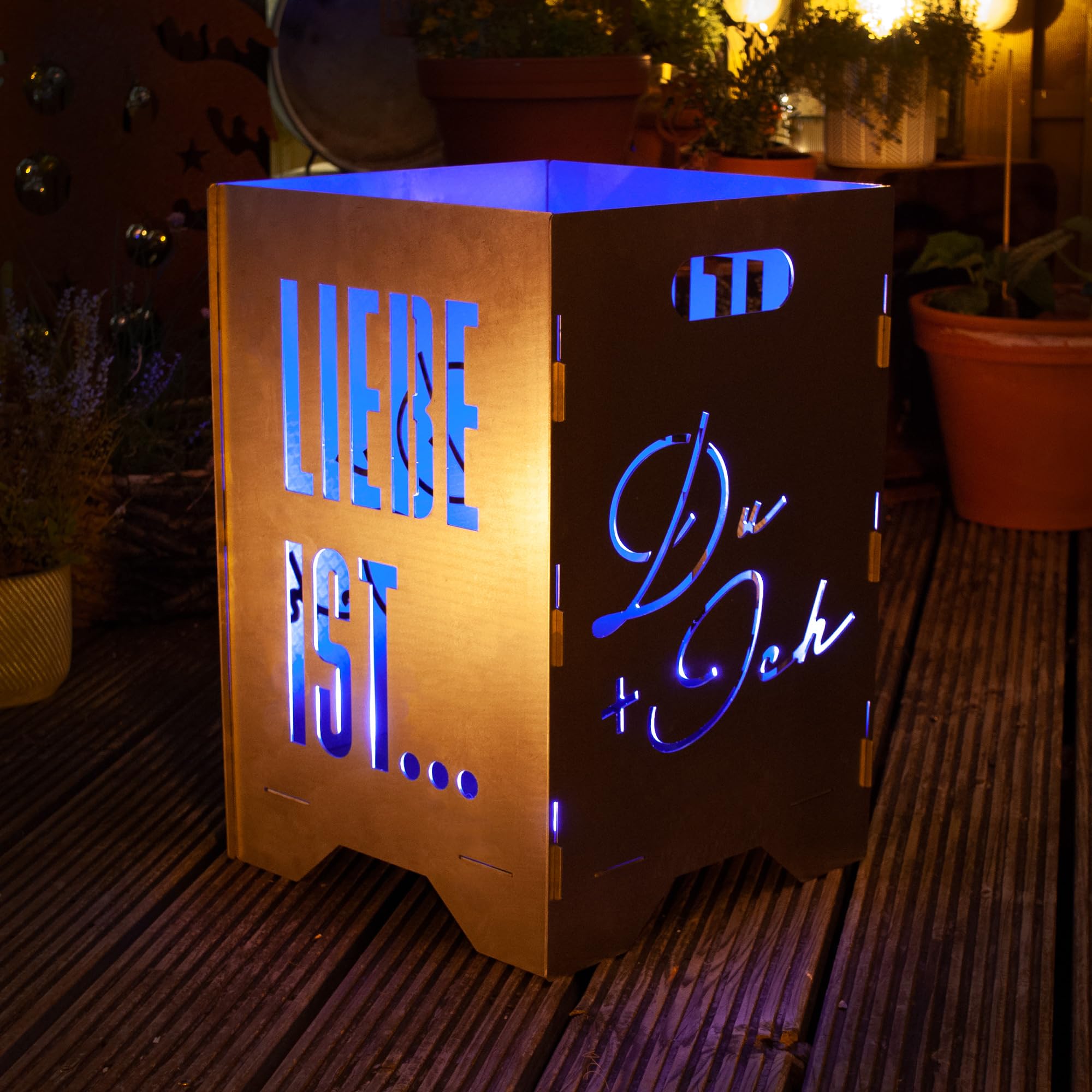 EXTRAVAGANT® Feuertonne Feuerstelle Feuerkorb Feuersäule für den Garten Terrasse Stahl Rostoptik Unikat Edelrost Geschenk Liebe
