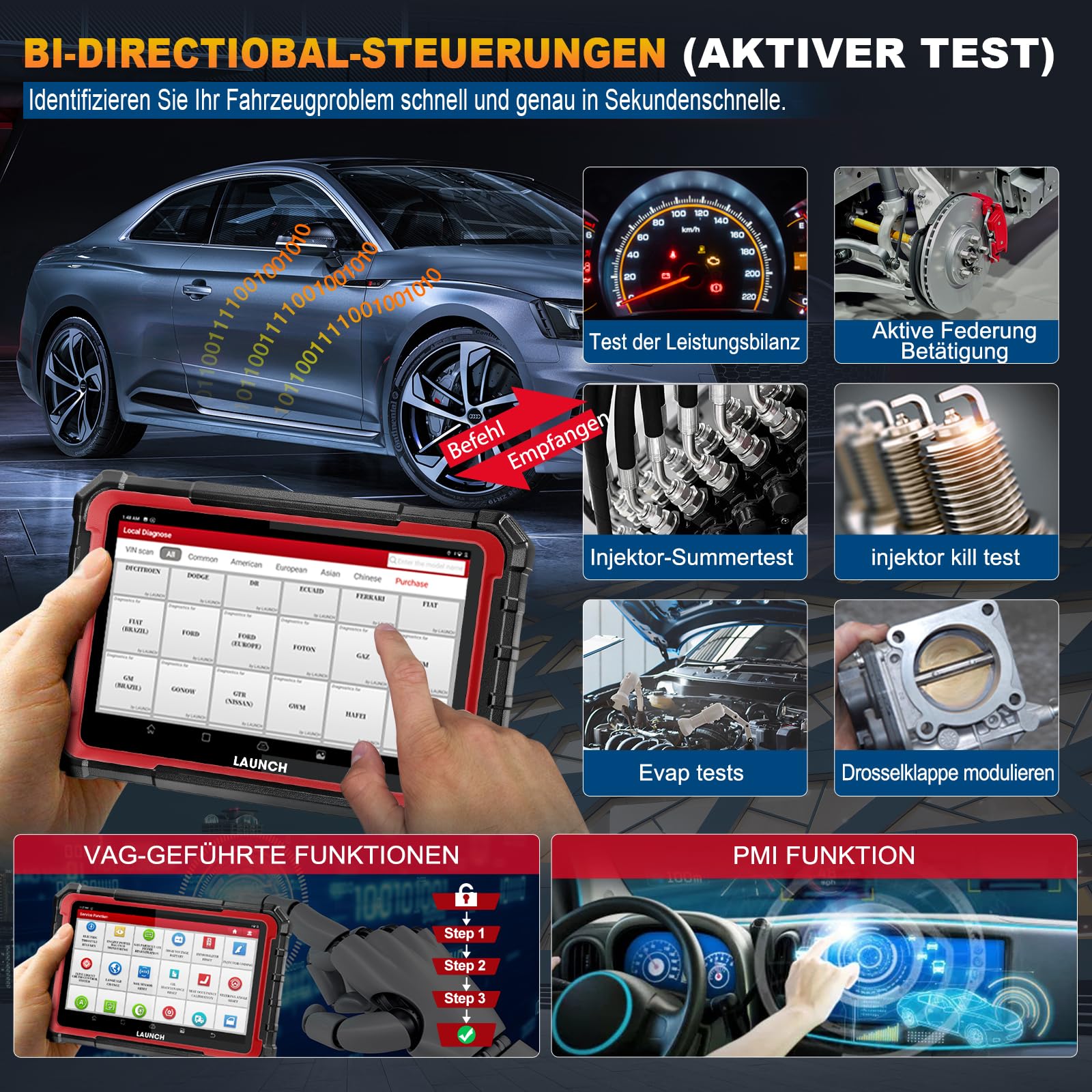 LAUNCH X431 PRO Elite OBD2 Diagnosegerät,ECU Online-Codierung & Bidirektional,Vollständige Systemdiagnose,45+Servicefunktionen,CANFD&DOIP,V.A.G. Guided Funktion,2 Jahren Update