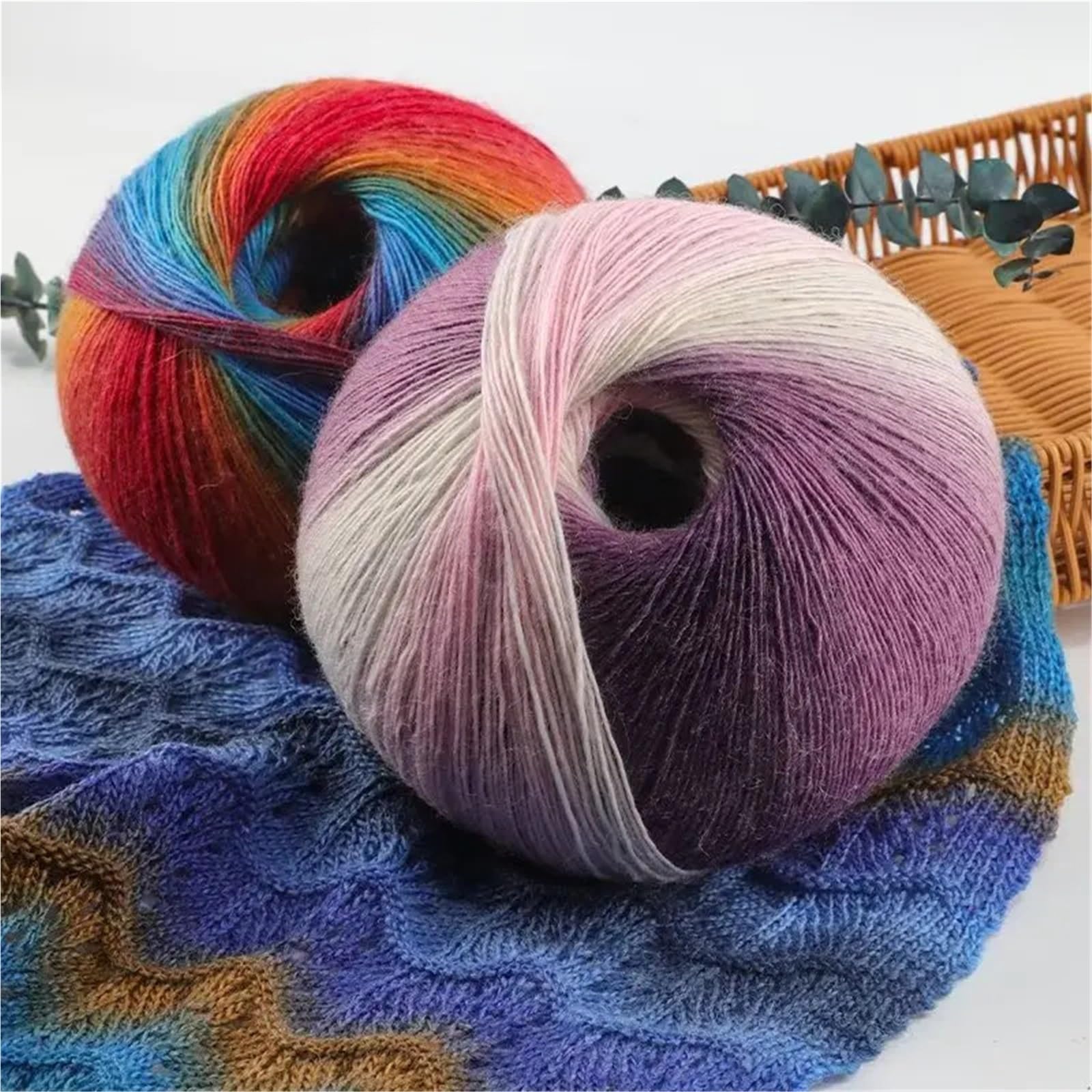 Hilo degradado Ovillos de hilo lana pura teñidos largos arcoíris degradado multicolor 400g, 2 ovillos grandes, ganchillo for tejer hecho a mano para suéteres, bufandas(Color5)