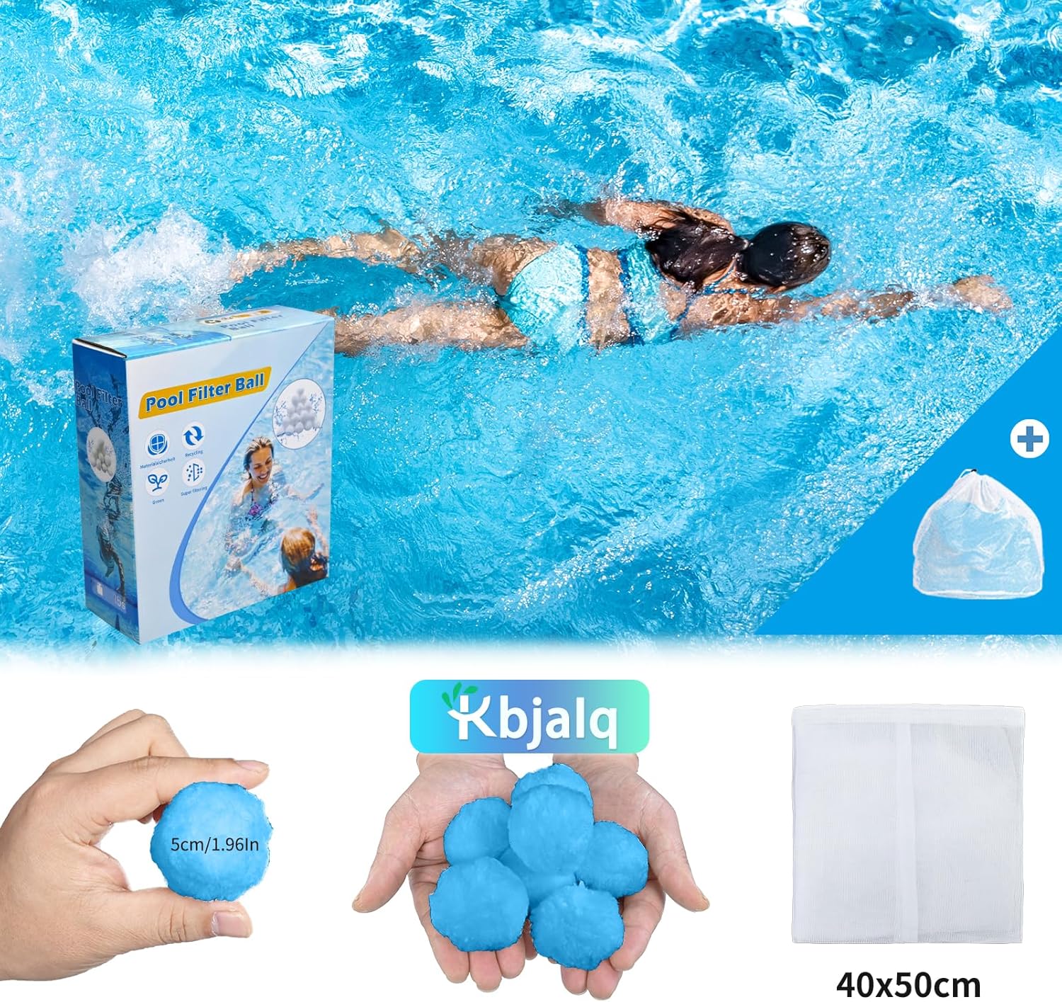 Pool Filter Balls,Filter Balls for Sand Filter,Blue Reusable Eco-Friendly Sand Filter Balls Equals Pool Filter Sand (4.6 Lbs,Blue)