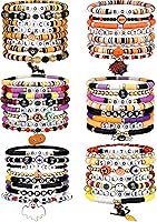 Vista 14 de LUYI Juego de 32 pulseras de joyería preppy para mujer, con cuentas de arcilla coloridas, juego de pulseras Heishi, apilables, pulseras elásticas