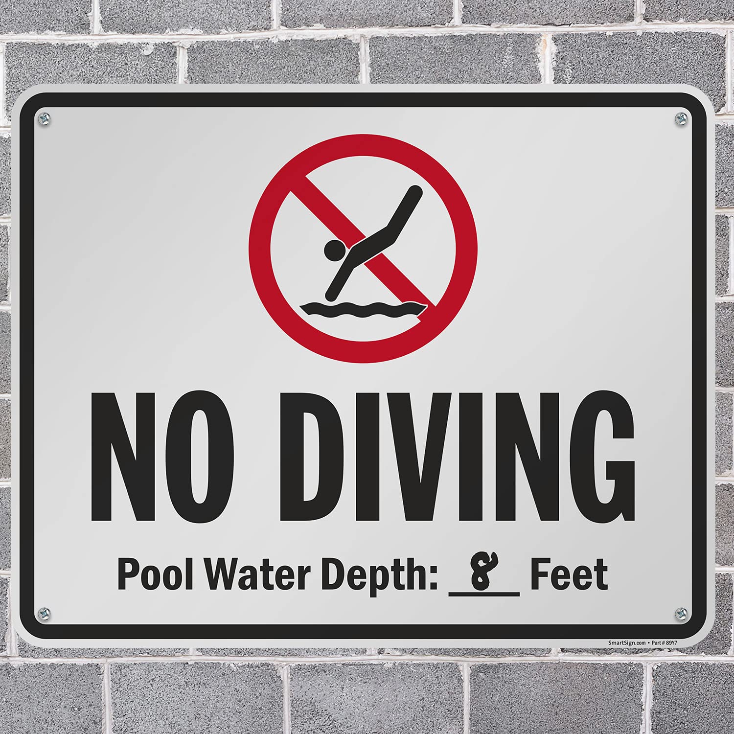 SmartSign No Diving, Pool Water Depth:_______ Feet (with Graphic), Heavy Duty Aluminum Sign, 80 mil, 30" x 24", Made in USA