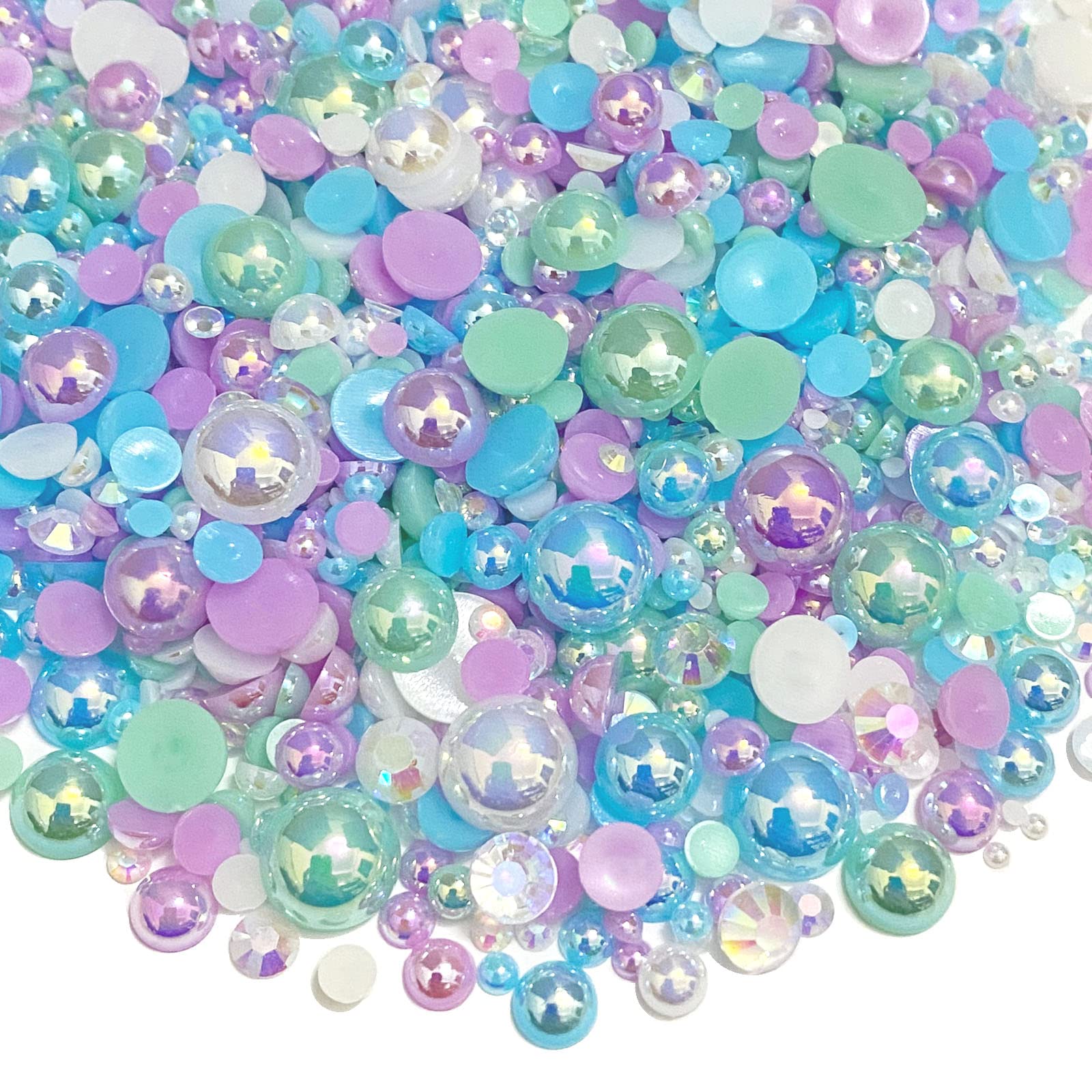 50g Mix Flatback Resin Rhinestones Half Round Pearls Mixed Size 3mm-10mm AB Color Half Pearls Resin Rhinestones for DIY Craft Nail Art Shoes Clothes Tumblers Scrapbooking (Purple/Blue/Green Series)