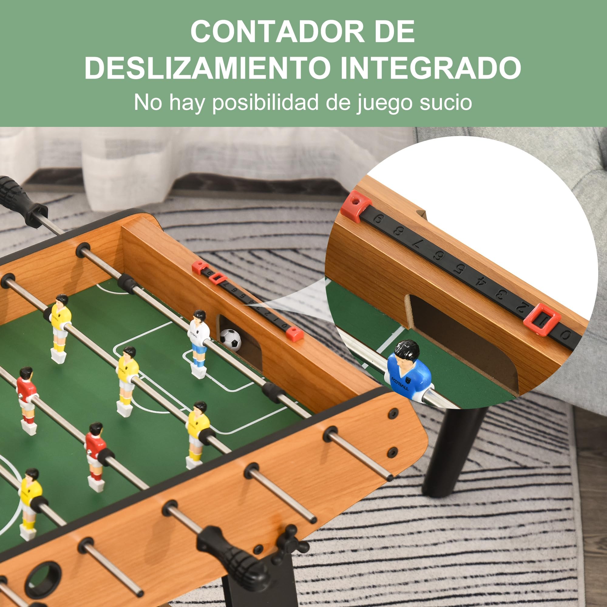 HOMCOM Futbolín Plegable, Juego de Mesa de Fútbol con 22 Jugadores y 2 Contadores, Futbolín para Niños y Adultos, 98x42x62,5 cm, Negro y Natural