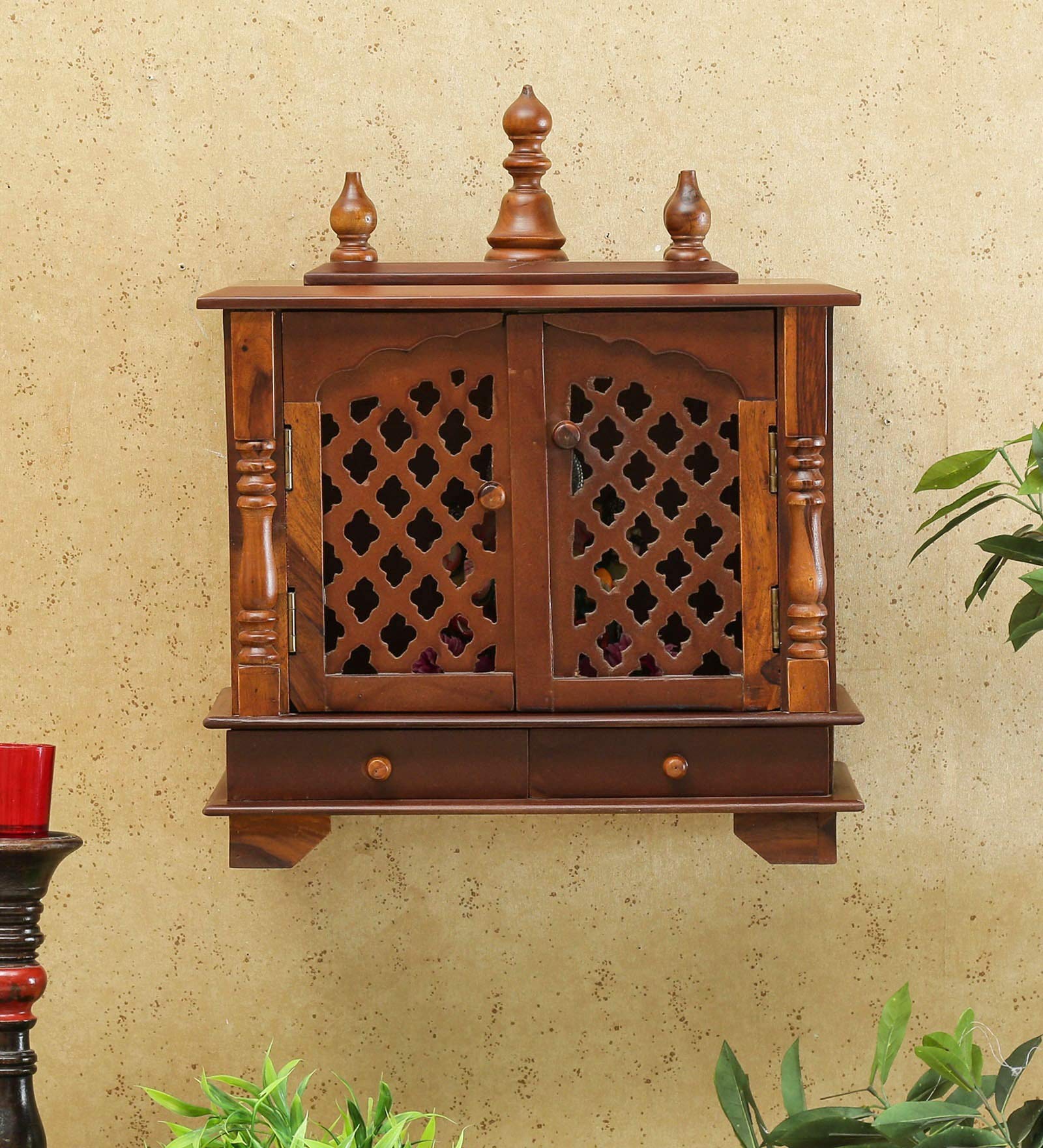 D'Dass Sheesham & MDF Wooden Temple for Home/Wall Hanging Pooja mandir for Home/Wooden Puja Mandap Without Gopuram