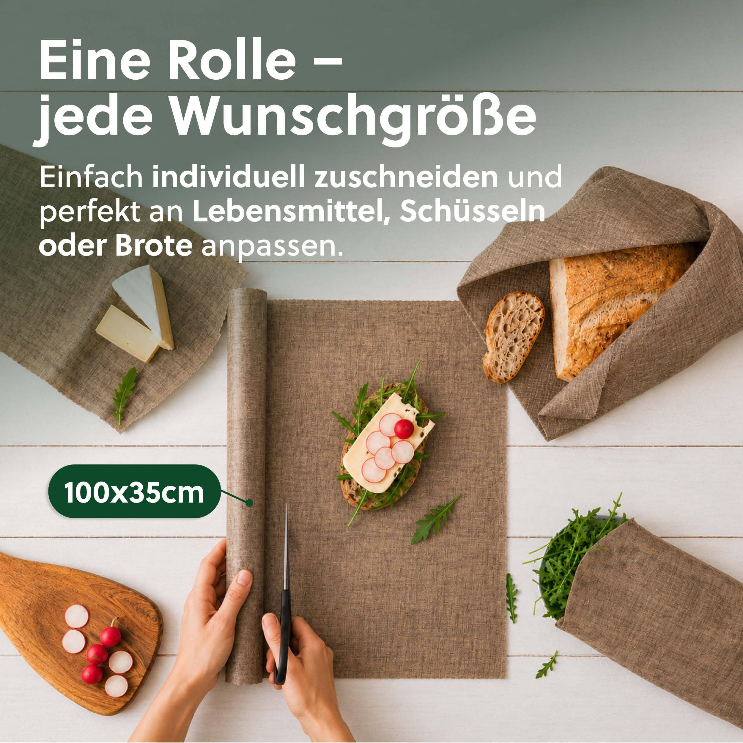 beegut Leinen Bienenwachstücher Rolle 100x35cm, Nachhaltige & wiederverwendbare Frischhaltefolie zum selber zuschneiden mit BIO Bienenwachs