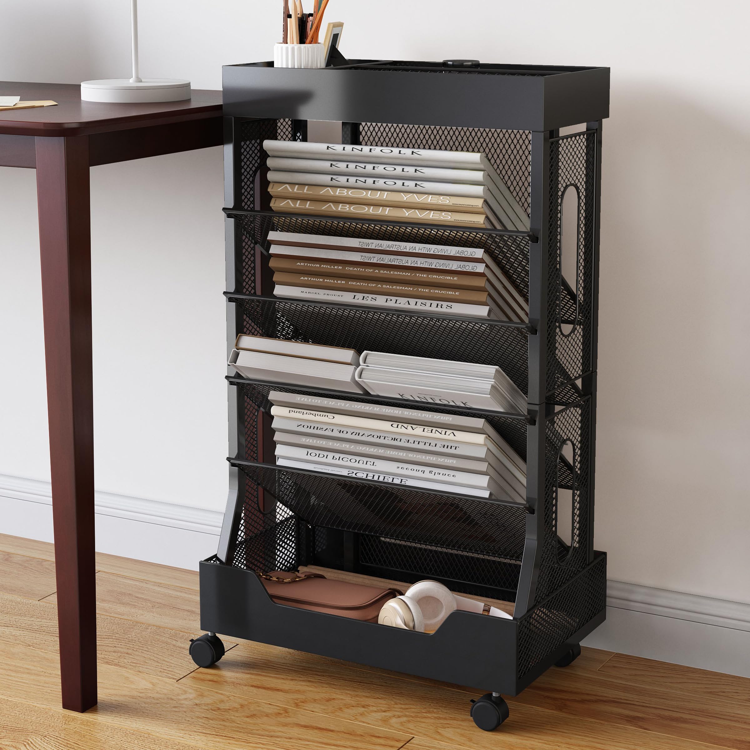 COVAODQ Petite étagère Mobile Amovible, adaptée pour l'école, l'étude, Le Salon, la Chambre à Coucher (Noir)