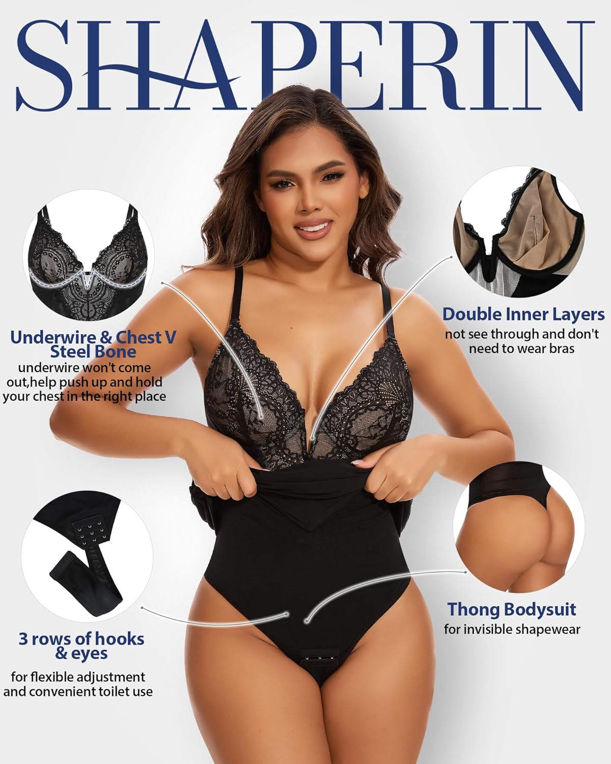 SHAPERIN Shapewear Dress Sexy Deep V Neck Lace Corsets Tops Ruched Bodycon Cocktail Party Mini Dresses for Women - Image 2