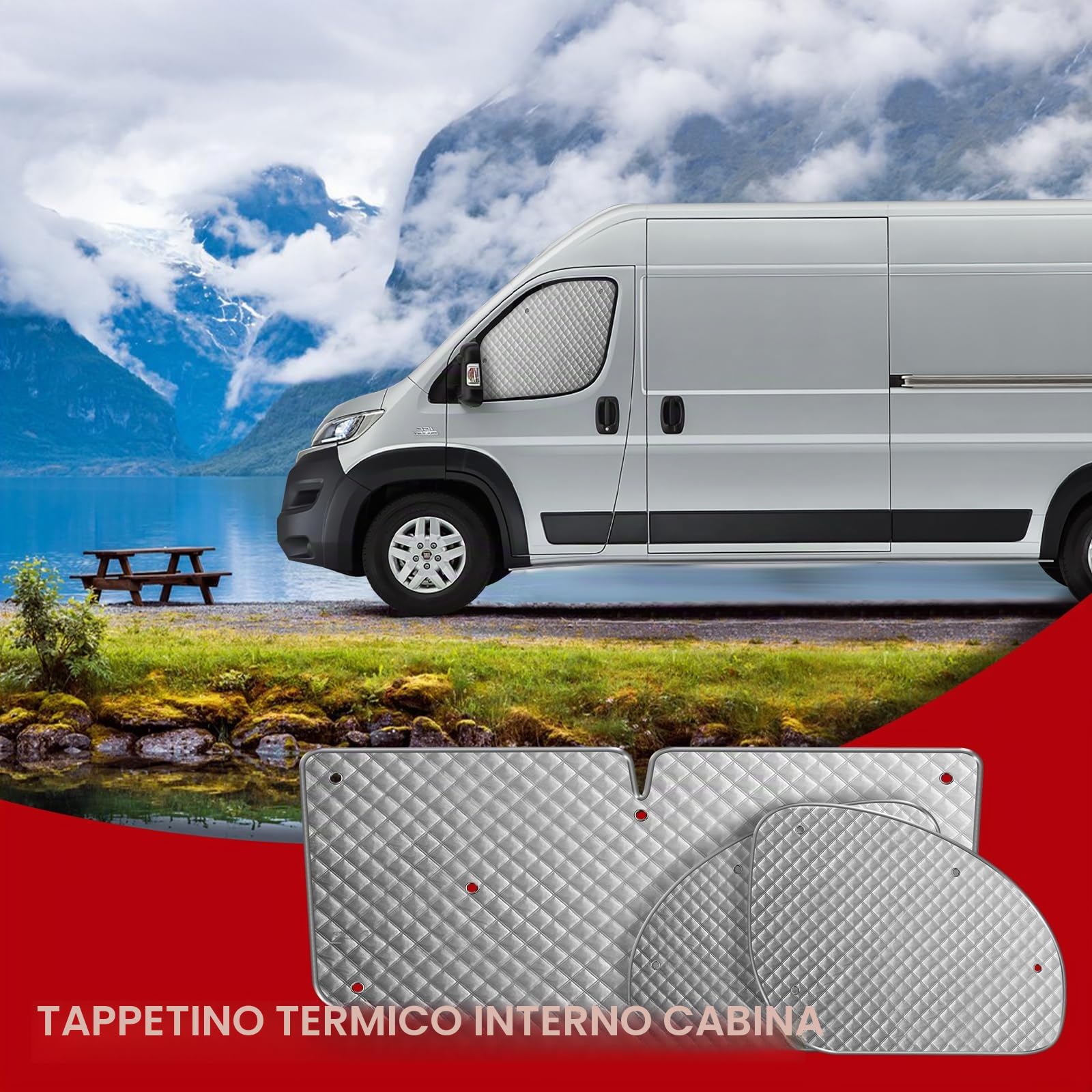 Set di Tende Termiche Interne per Fiat Ducato 06-24, 3 Pezzi, Copertura Parasole, Copertura per Parabrezza, Tenda Termica Estiva con Protezione UV e Tenda Isolante Invernale, Protezione per
