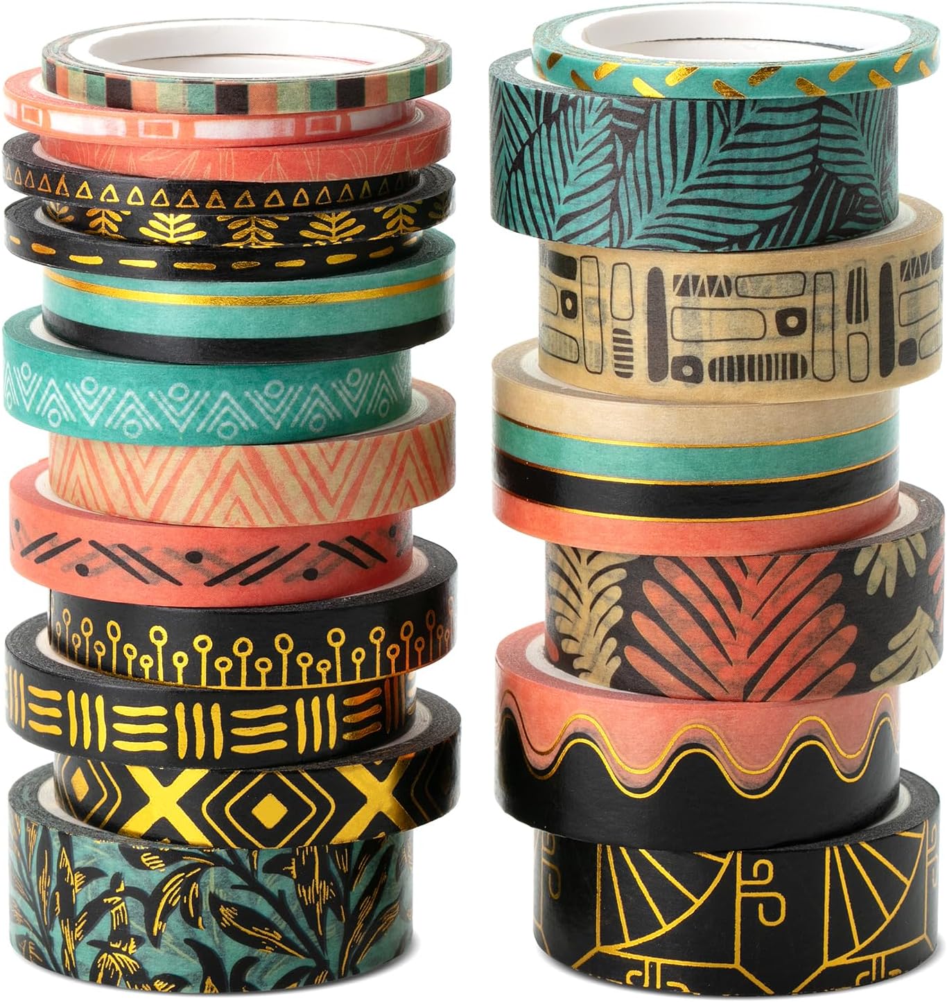 Mr. Pen- Washi Tape Set, 21 Rolls, Assorted Sizes, 5.5 Yards/Roll, Washi Tape for Scrapbook, Arts, Crafts, Journals and Planners, Ethnic Elegance Design