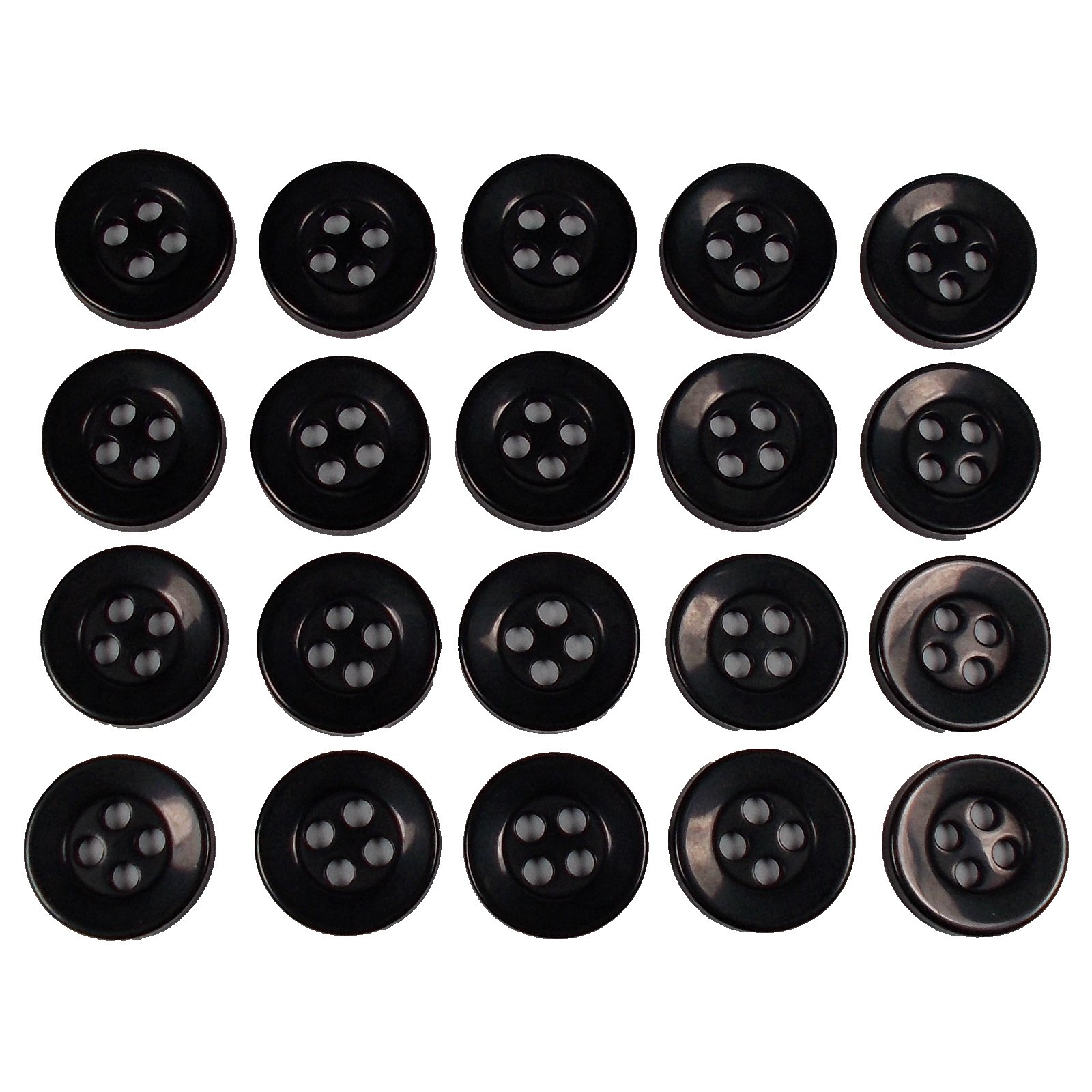 Push The Button Black Basic Shirt Buttons 4 Hole Round Pack Of 20 (11Mm, )