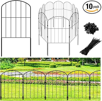 Decorative Garden Fence 24in (H) x 10.5ft (L), 10 Panels No Dig Garden Fencing Animal Barrier for Dogs Rabbits Arched Flower Bed Edging, Metal Wire Border Panel for Outdoor Patio Yard Decor