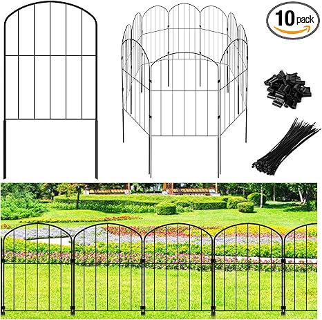 Decorative Garden Fence 24in (H) x 10.5ft (L), 10 Panels No Dig Garden Fencing Animal Barrier for Dogs Rabbits Arched Flower Bed Edging, Metal Wire Border Panel for Outdoor Patio Yard Decor