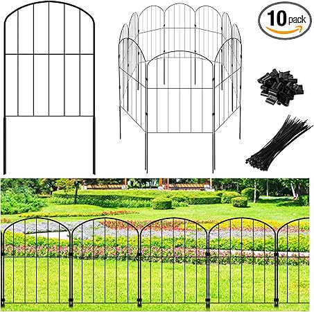Decorative Garden Fence 24in (H) x 10.5ft (L), 10 Panels No Dig Garden Fencing Animal Barrier for Dogs Rabbits Arched Flower Bed Edging, Metal Wire Border Panel for Outdoor Patio Yard Decor