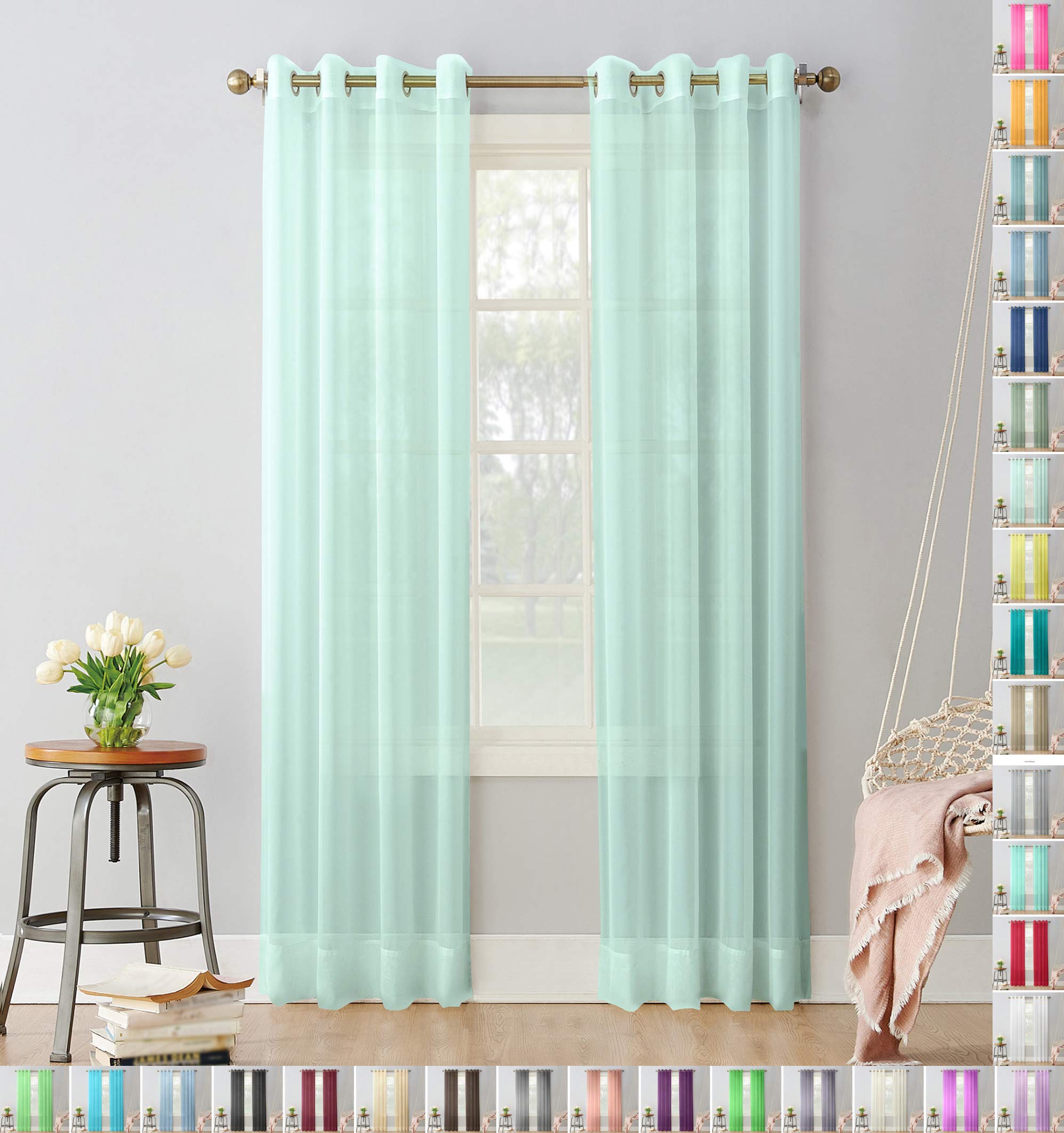 Megachest pair of sheer voile RING top (mint, 56" wideX90 drop(W142cmXH228.5cm))