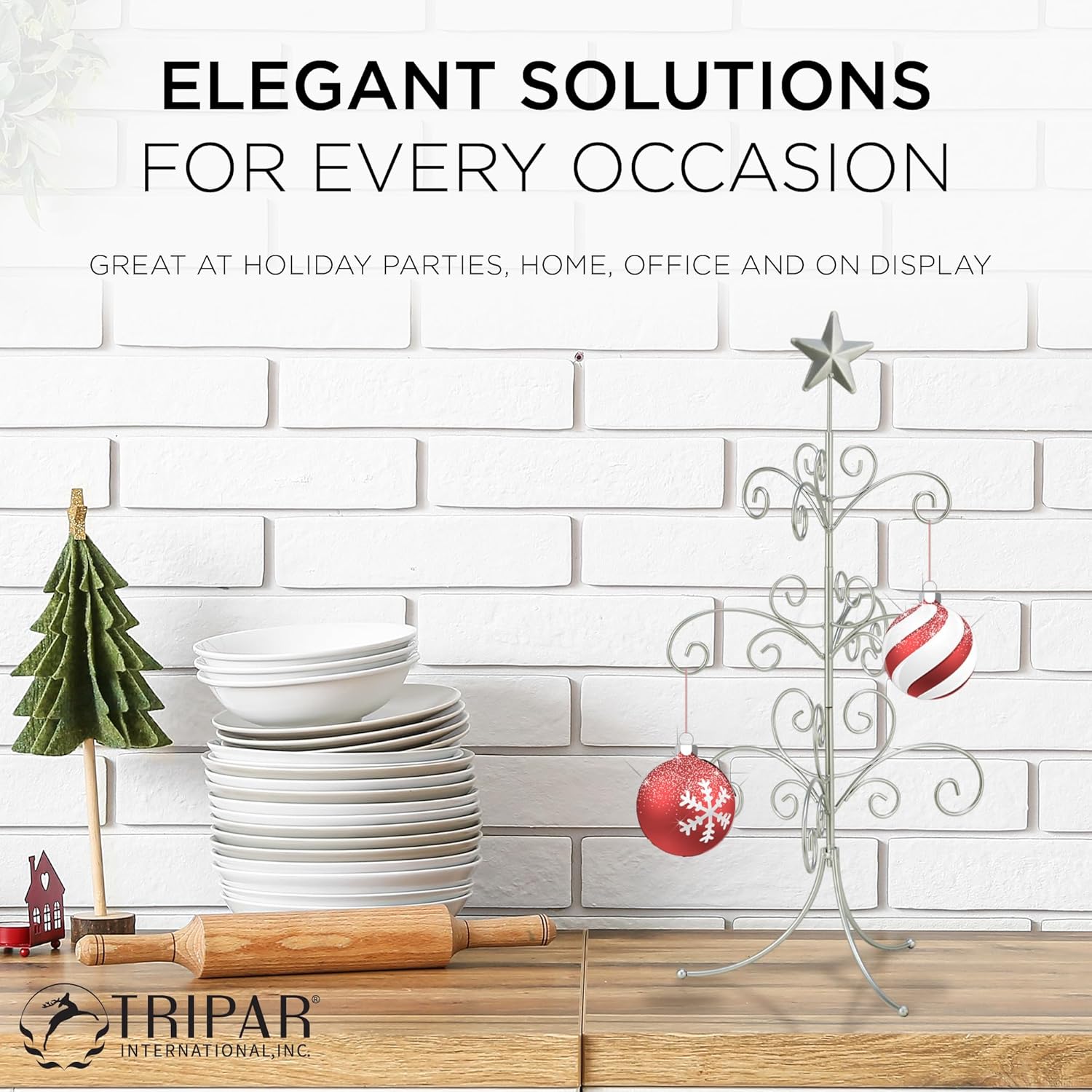 Tripar Decorative Tree Ornament & Jewelry Display, Silver Finish (22-Inch Height) - Decorative Metal Wire Stand - 3 Tiers of Branches, Perfect for Wrought Iron Trees - Perfect Holiday Gift