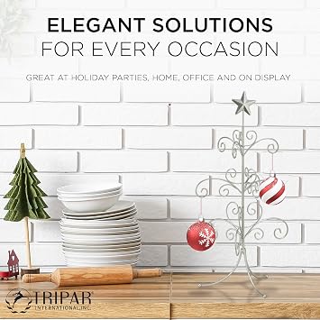 Tripar Decorative Tree Ornament & Jewelry Display, Silver Finish (22-Inch Height) - Decorative Metal Wire Stand - 3 Tiers of Branches, Perfect for Wrought Iron Trees - Perfect Holiday Gift