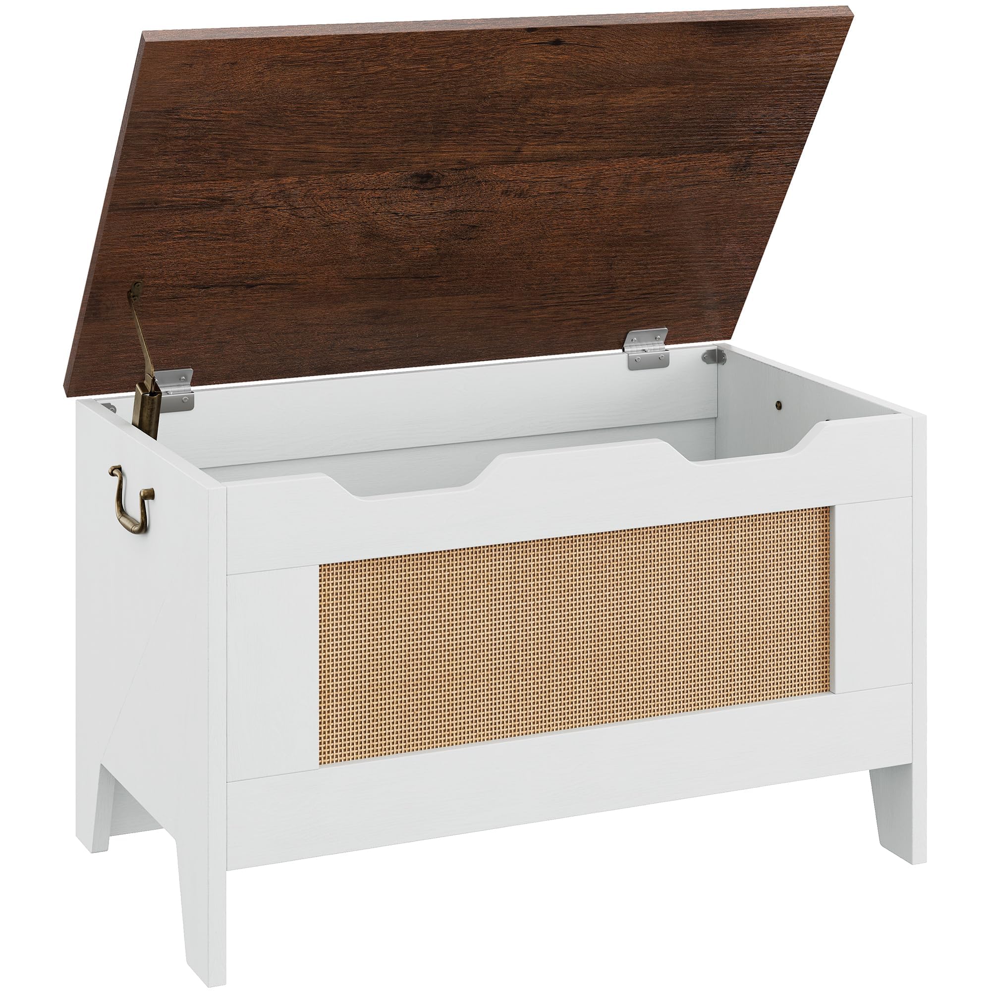 GarveeHome 30" Storage Chest, Toy Chest With Lids, Entryway Storage Bench with Safety Hinge, Wooden Storage Trunk, Supports 350 Lb, for Living Room, Bedroom, White+Brown Top