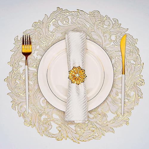 Evevda Juego de 6 manteles individuales dorados de vinilo huecos, antideslizantes, lavables, para mesas de comedor, decoración de cocina