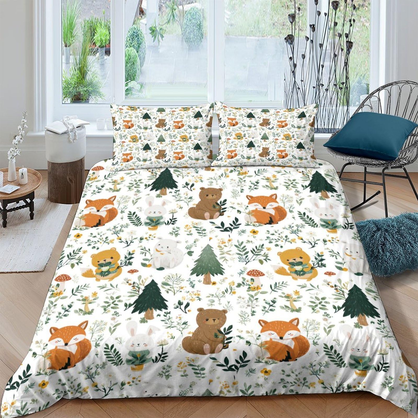 Ctjqhvkz Style-9 3D Printed Forest Animal Fitted Sheet Microfiber Soft Breathable Woodland Fox Bed Cover For Bedroom Guestroom Decor Single（135X200cm）