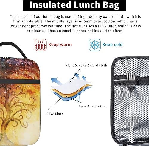 Miniatura 5 de Colorida bolsa de almuerzo aislada del árbol de la vida, lonchera para viajes de oficina, bolsa de comida para mujeres y hombres