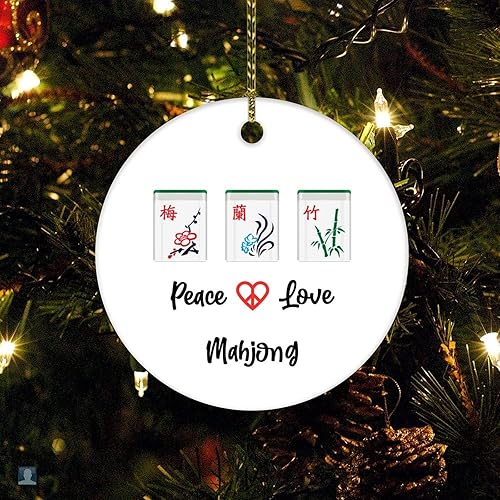 Adorno de Navidad Mahjong adorno de Navidad recuerdo de paz amor Mahjong adorno de cerámica de Navidad regalos para la familia adornos