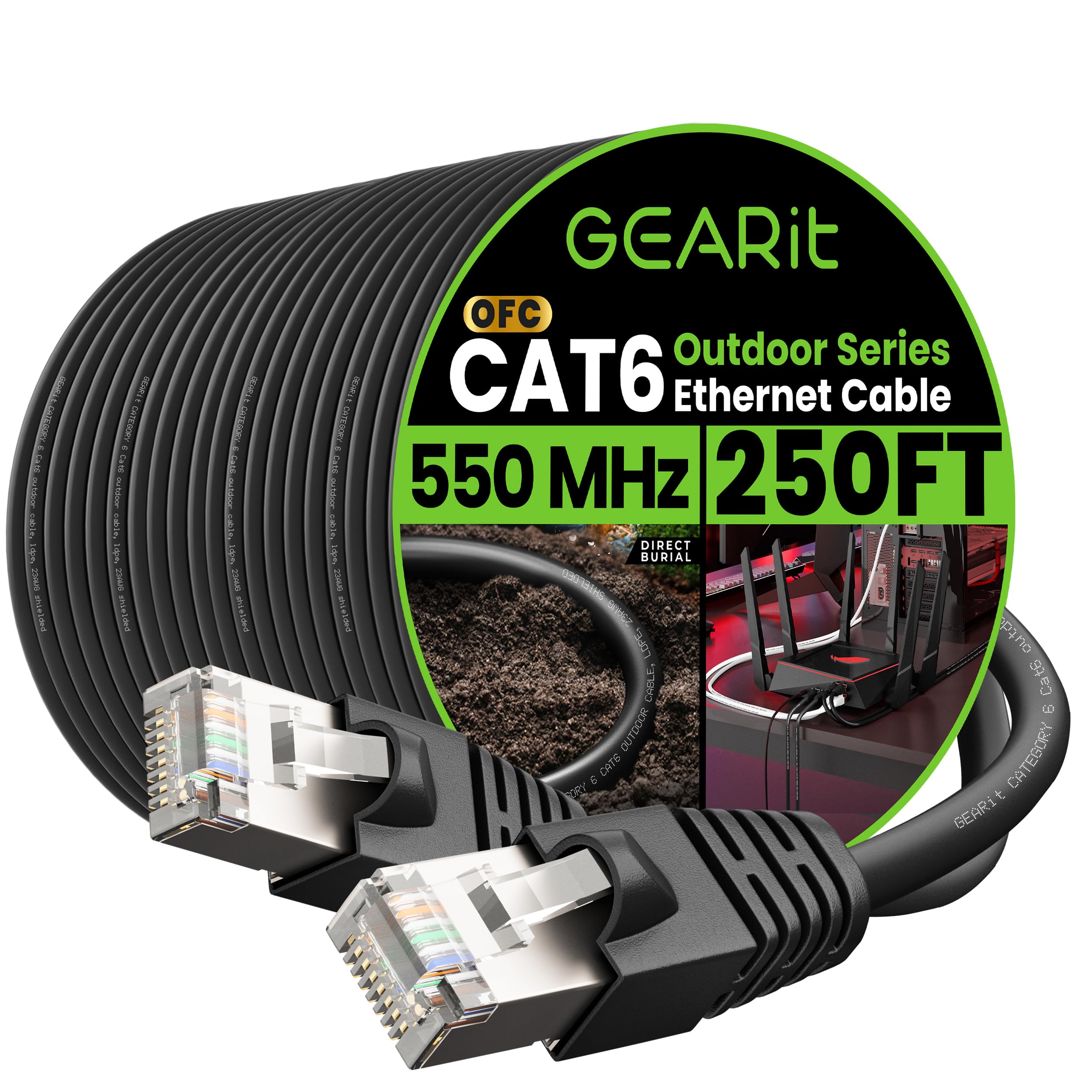 Câble Ethernet Cat 6 Extérieur 3 M – Cuivre Pur, Enfouissement Direct, Résistant UV Et étanche, Compatible PoE+, Haut Débit