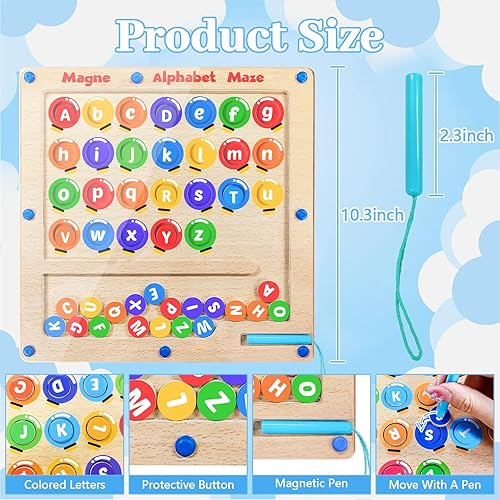 Miniatura 2 de Yisquar Tablero magnético del laberinto del alfabeto, imanes de madera, rompecabezas de letras ABC, palabras a juego, rompecabezas Montessori,