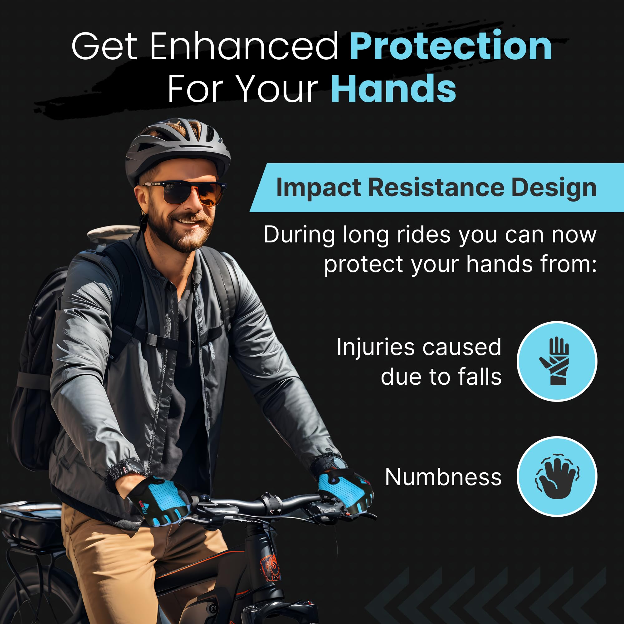 Fahrradhandschuhe für Herren, gepolstert, stoßdämpfend, rutschfest, atmungsaktiv, Halbfinger, für Mountainbiker, E-Bike