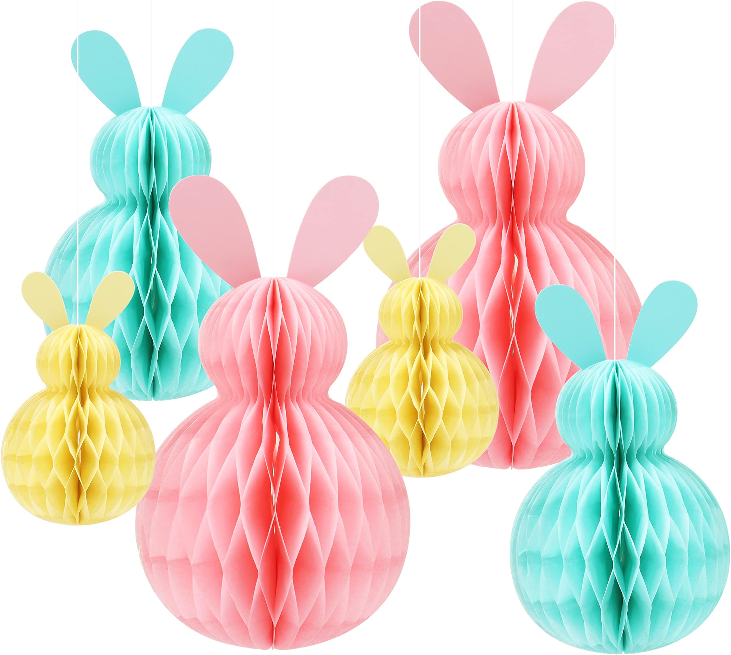 MAMUNU 6 PCS Easter Hanging Decorations, Colorful Rabbit Honeycomb Ball Pendant Ornaments Set for Easter Party Decors, Reusable Foldable Honeycomb Bunnies for Home, Party, Spring Hanging Decorations