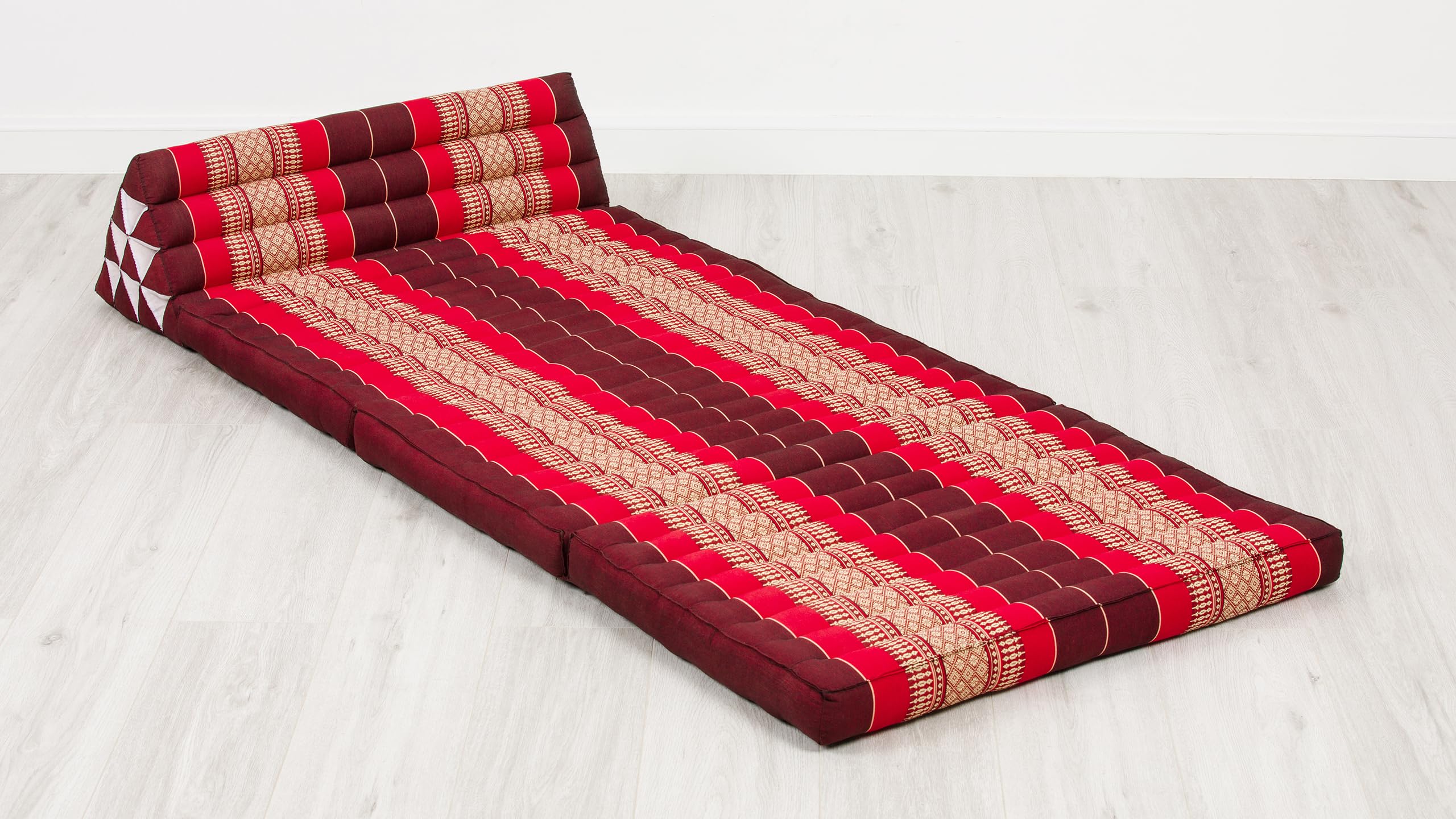 livasia Thaikissen 3 Auflagen für Paare XXL - 190x80x8cm - Dreieckskissen Klappmatratze, extrabreit Kapok, Rückenkissen faltbar, Thaimatte zum Klappen, Meditationskissen (Rubinrot)