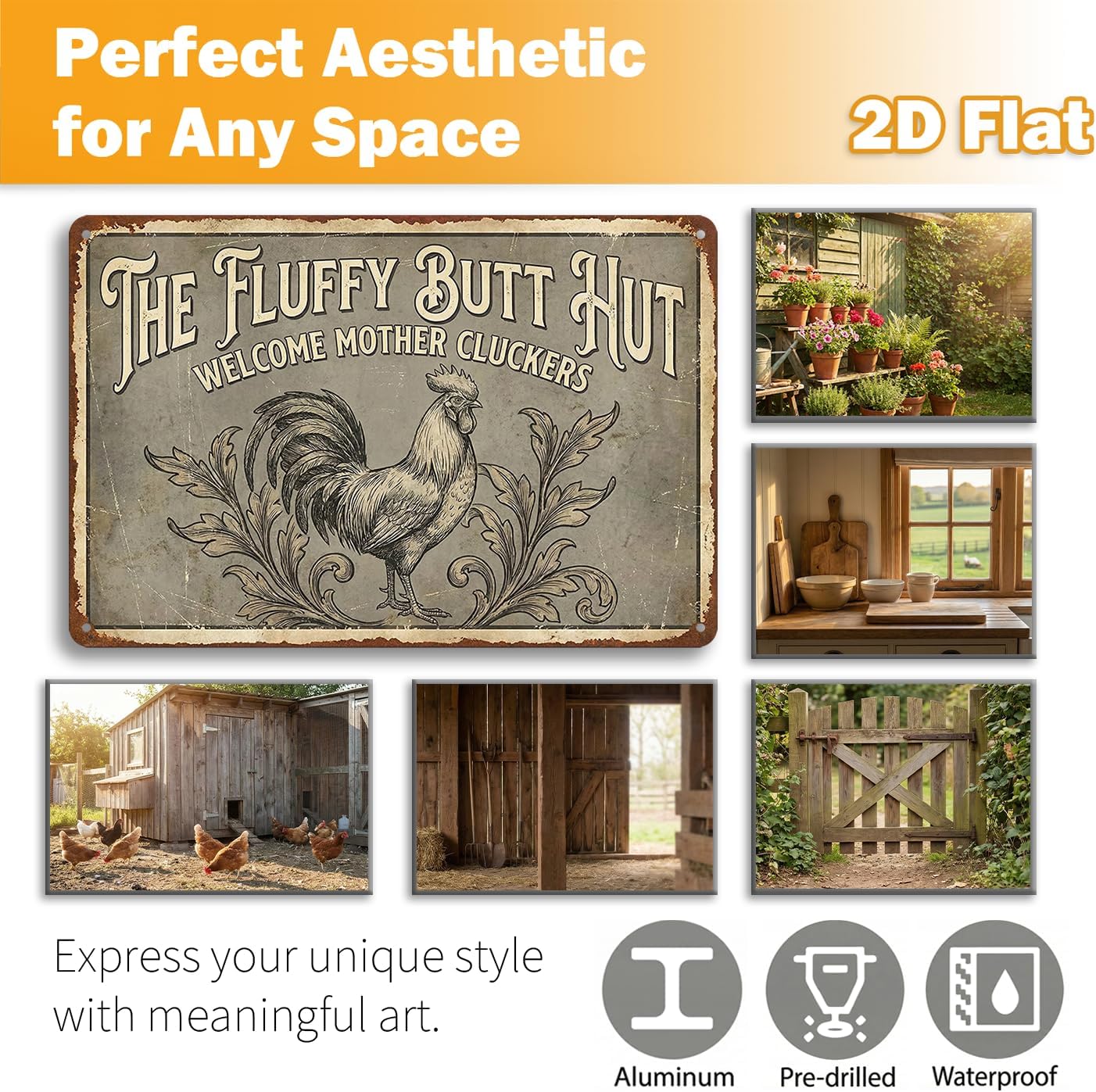 Funny Chicken Coop Decor Sign Fluffy Butt Hut Farmhouse Decor