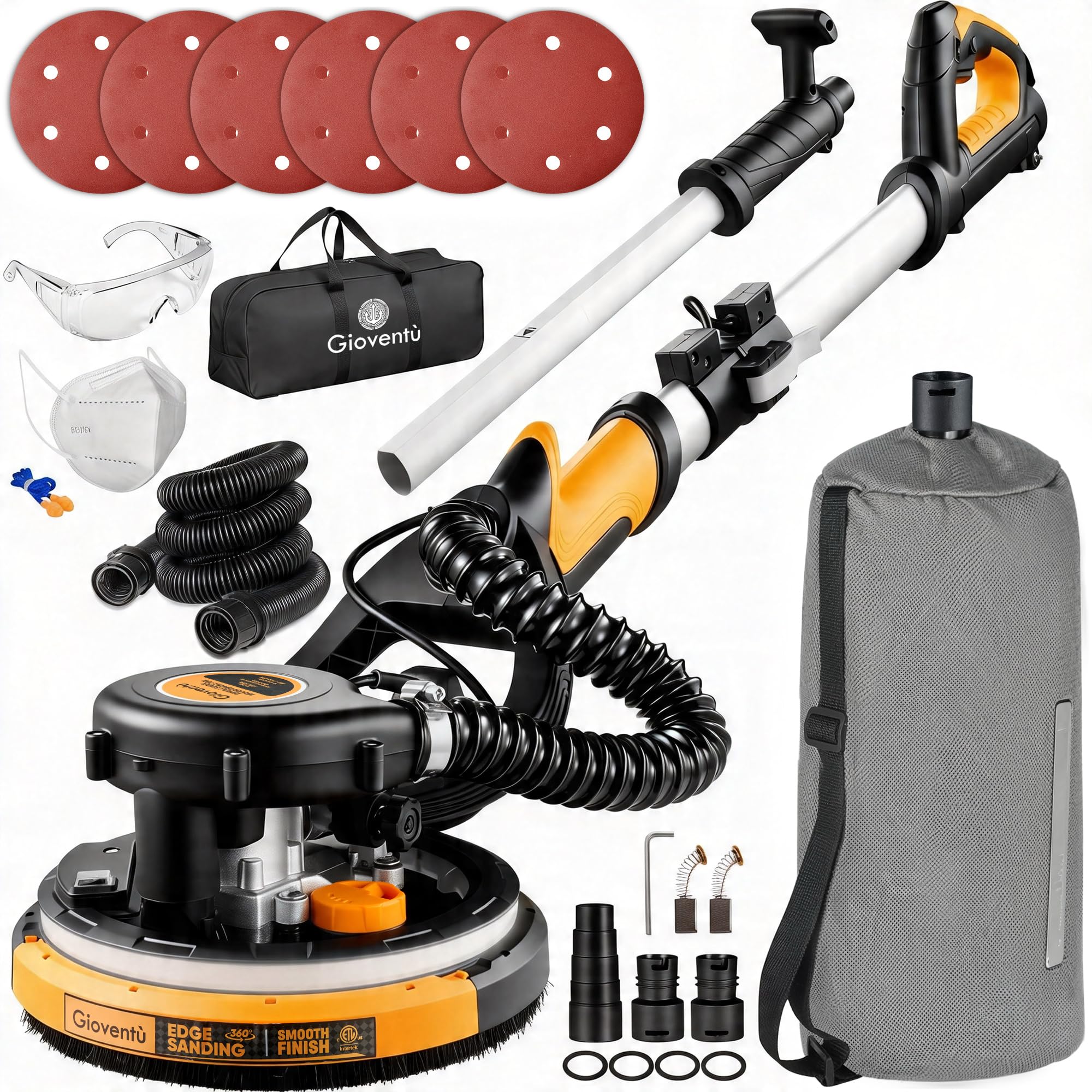 Electric Drywall sander with Vacuum, NSK Bearing&amp; 26' Cord for Ceiling&amp;Wall