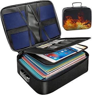 Feuerfeste Dokumentenbox, geräumige 8-lagige Aufbewahrungsbox mit Schloss, tragbare, wasserdichte und feuerfeste Aufbewahrungstasche, Akten-Organizer, Tragbare Aktentasche für Akte