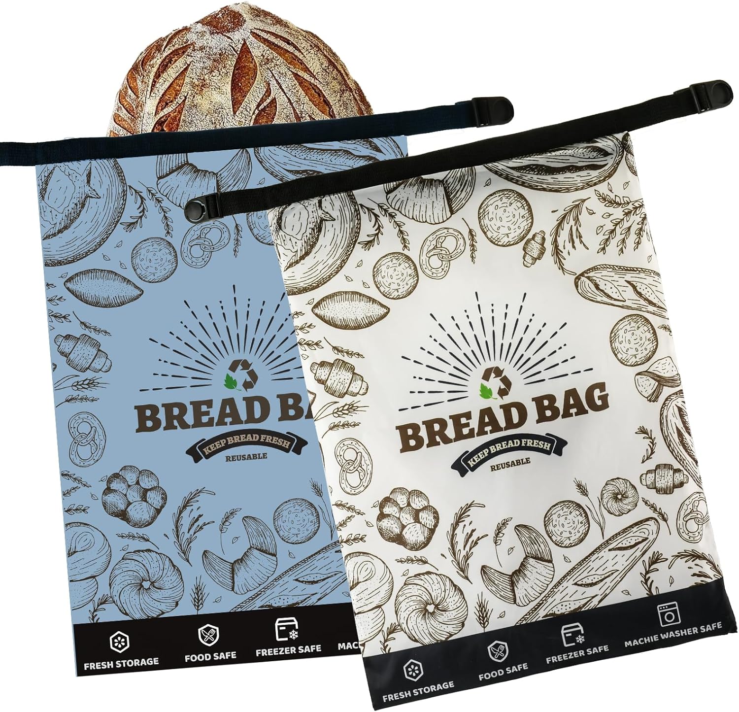 Mellbree Reusable Bread Bags, 2 Pack Zipper Bread Bags for Home Made Bread with TPU Liner Freezer Bread Storage Bag for Fresh Keeping Reusable Sourdough Bread Bag Gifts for Sourdough & Bread Bakers