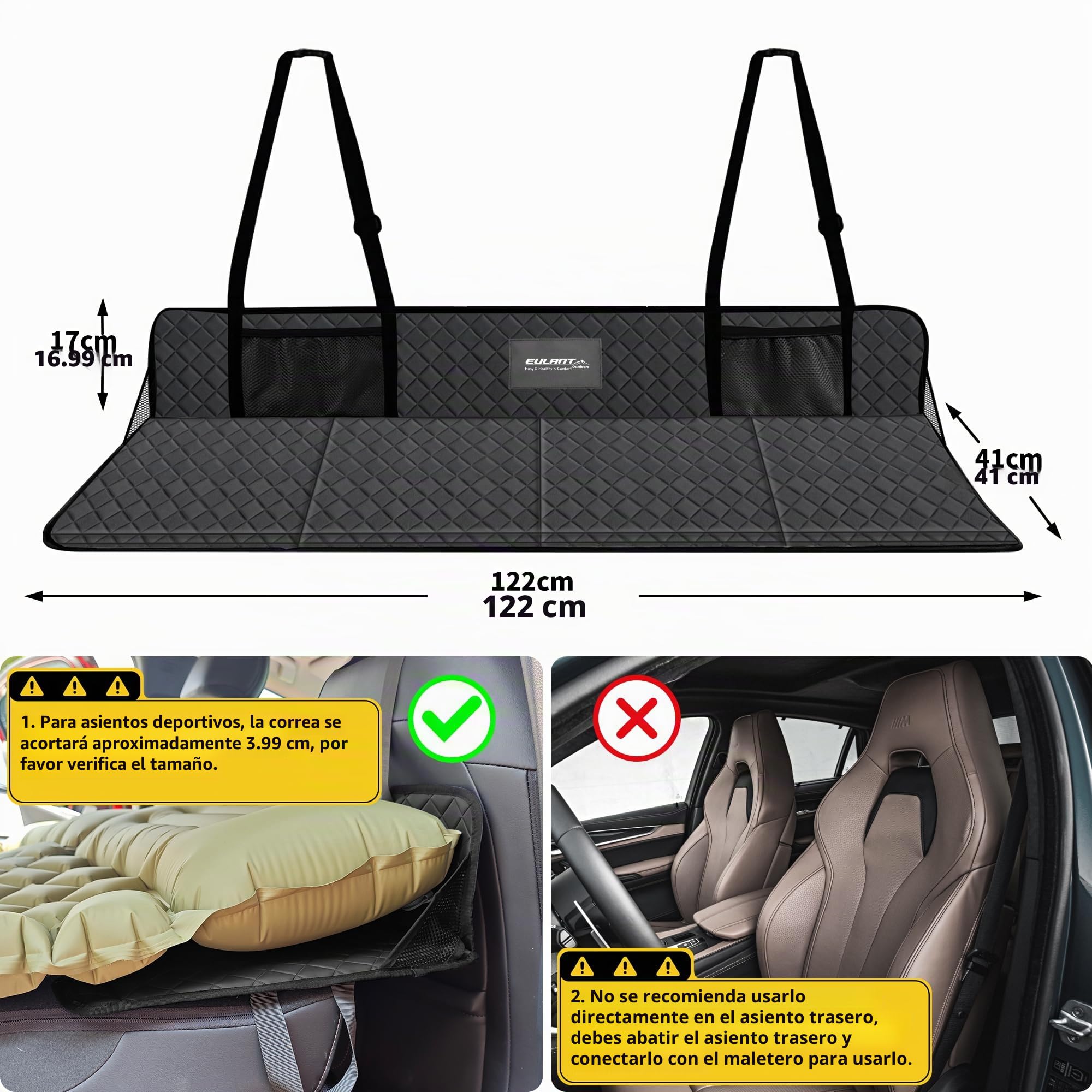 EULANT Extensor de Asiento Trasero de Coche, Soporte de Colchón de Aire de Coche,Alargar el Asiento Trasero Proporciona más Espacio para los Perros,para la Mayoría de Coches/SUV/MPV, Tesla Model Y/3