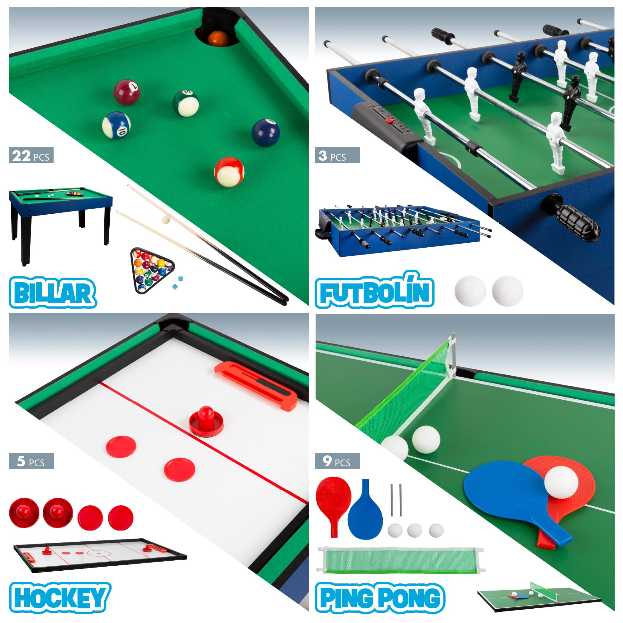 COLORBABY - Table multijeux, Baby-foot en bois, Table de billard convertible, 12 jeux, Jouets pour adultes et enfants à partir de 6 ans - 104 x 57.5 x 69 cm