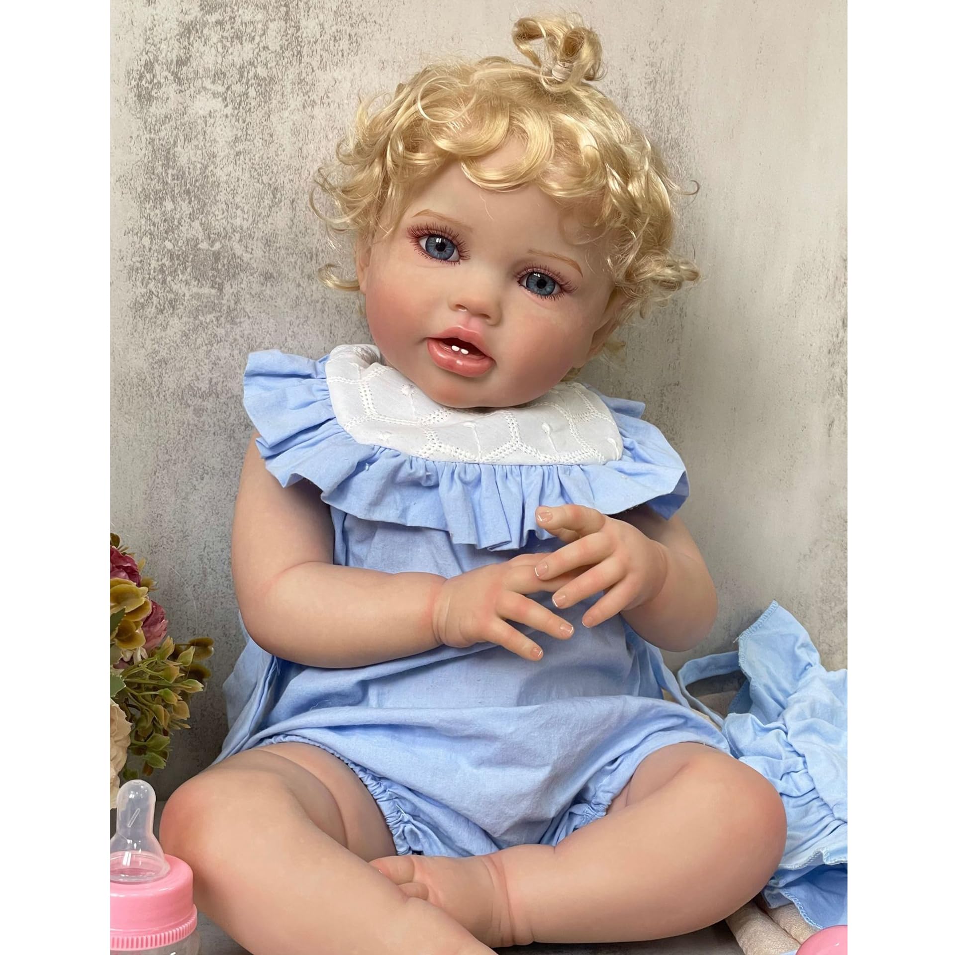YIHANGG 24 Pollici Realistico Bambola Bebe Reborn Ragazza Coccolosa Bambino Bambola Neonata 60 cm Principessa con Capelli Biondi e Riccioli Natale Compleanno Regali