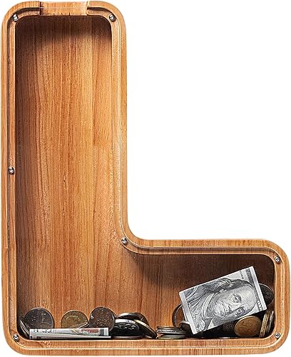 Miniatura 182 de Alcancía para niños y niñas, alcancía grande de madera personalizada con diseño recortado, bancos de monedas con letras del alfabeto, caja de ahorro
